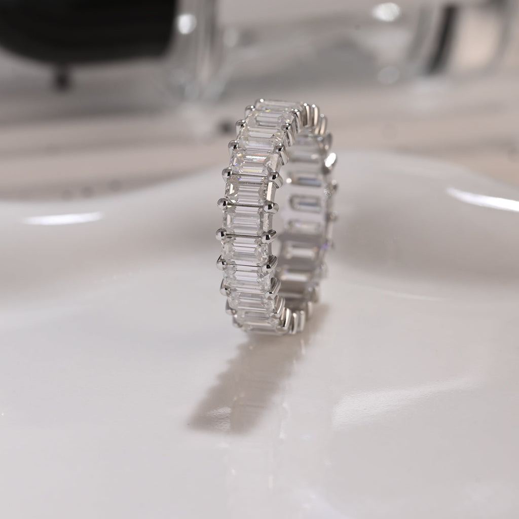 Solid Gold Full Eternity Emerald Cut Moissanite Wedding Band