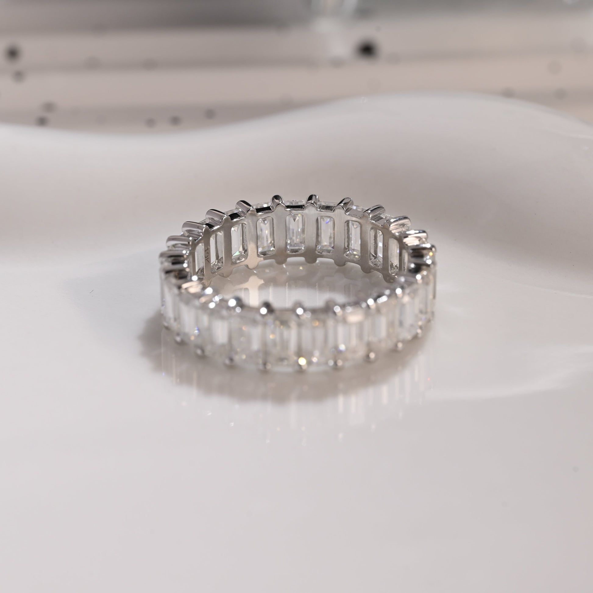 Solid Gold Full Eternity Emerald Cut Moissanite Wedding Band