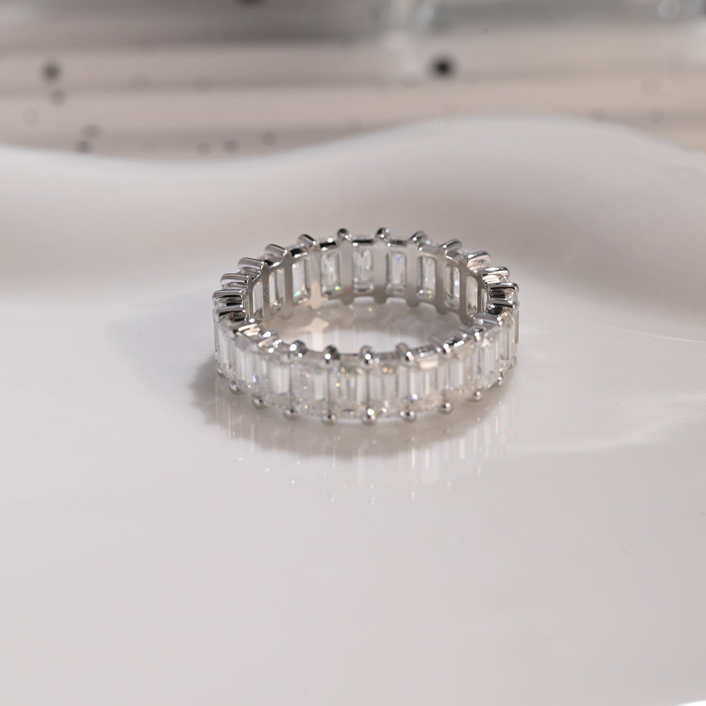 Solid Gold Full Eternity Emerald Cut Moissanite Wedding Band
