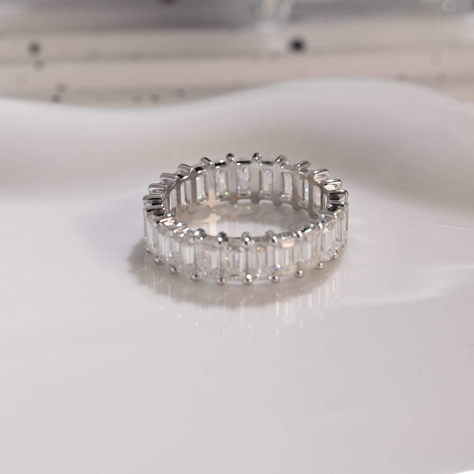 Solid Gold Full Eternity Emerald Cut Moissanite Wedding Band
