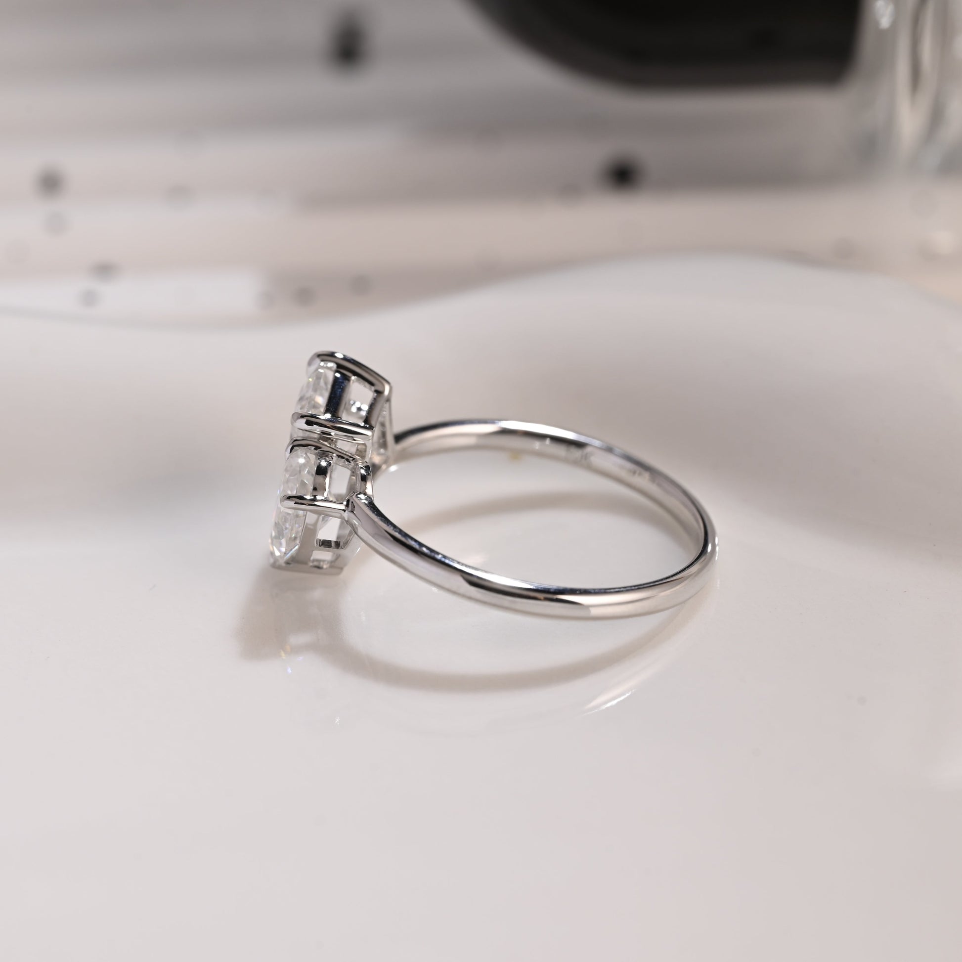 Solid Gold Toi et Moi Radiant & Pear Cut Moissanite Engagement Ring