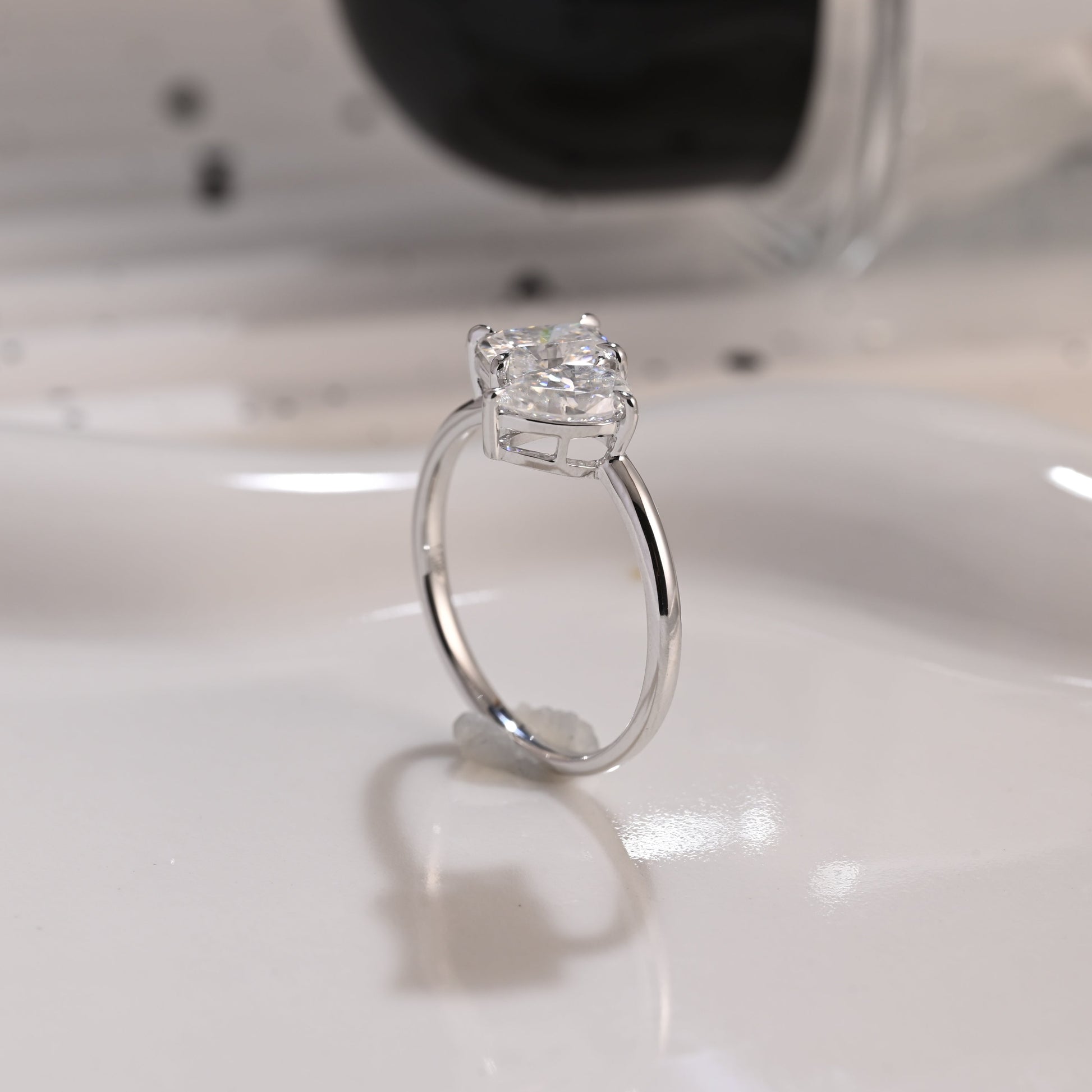 Solid Gold Toi et Moi Radiant & Pear Cut Moissanite Engagement Ring