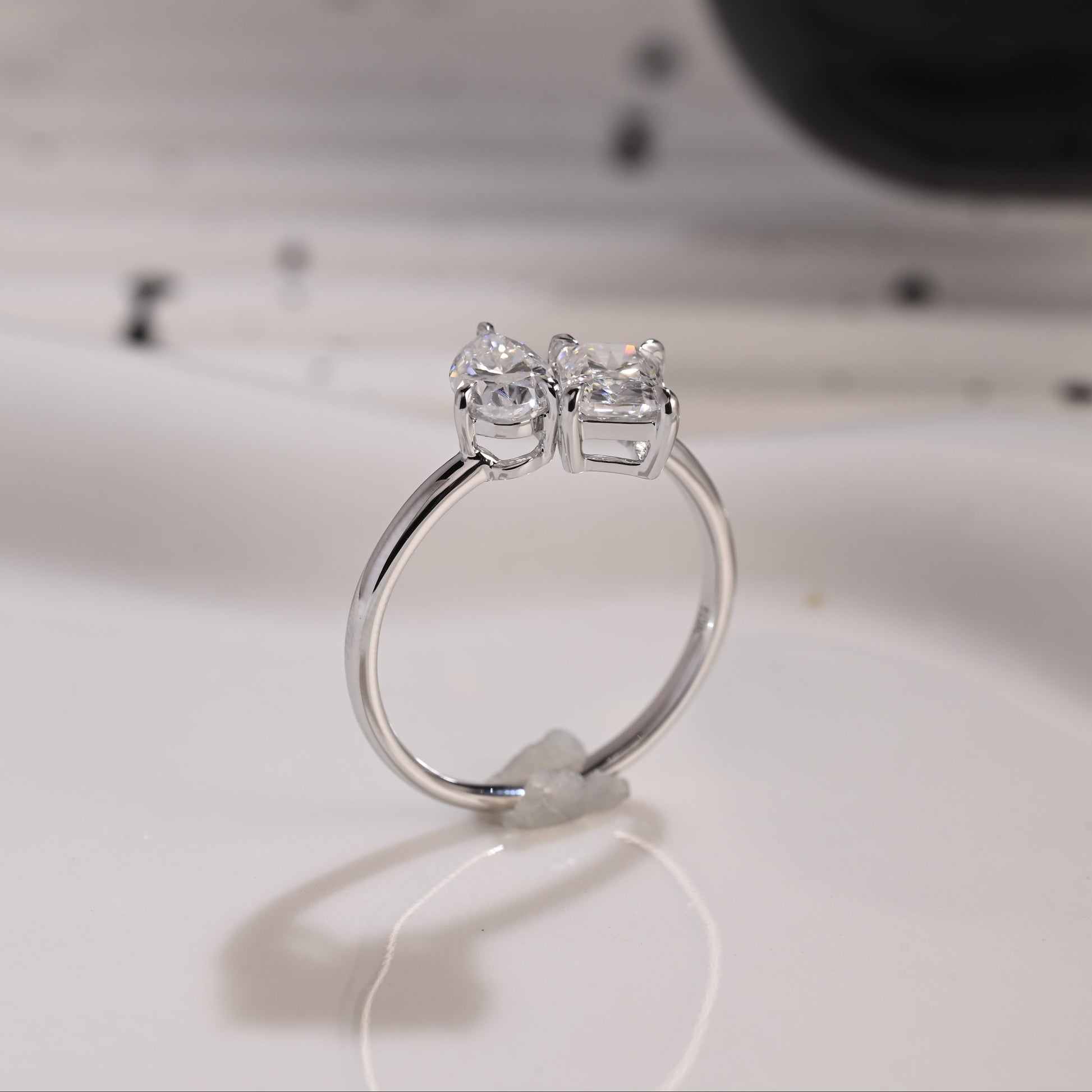 Solid Gold Toi et Moi Radiant & Pear Cut Moissanite Engagement Ring