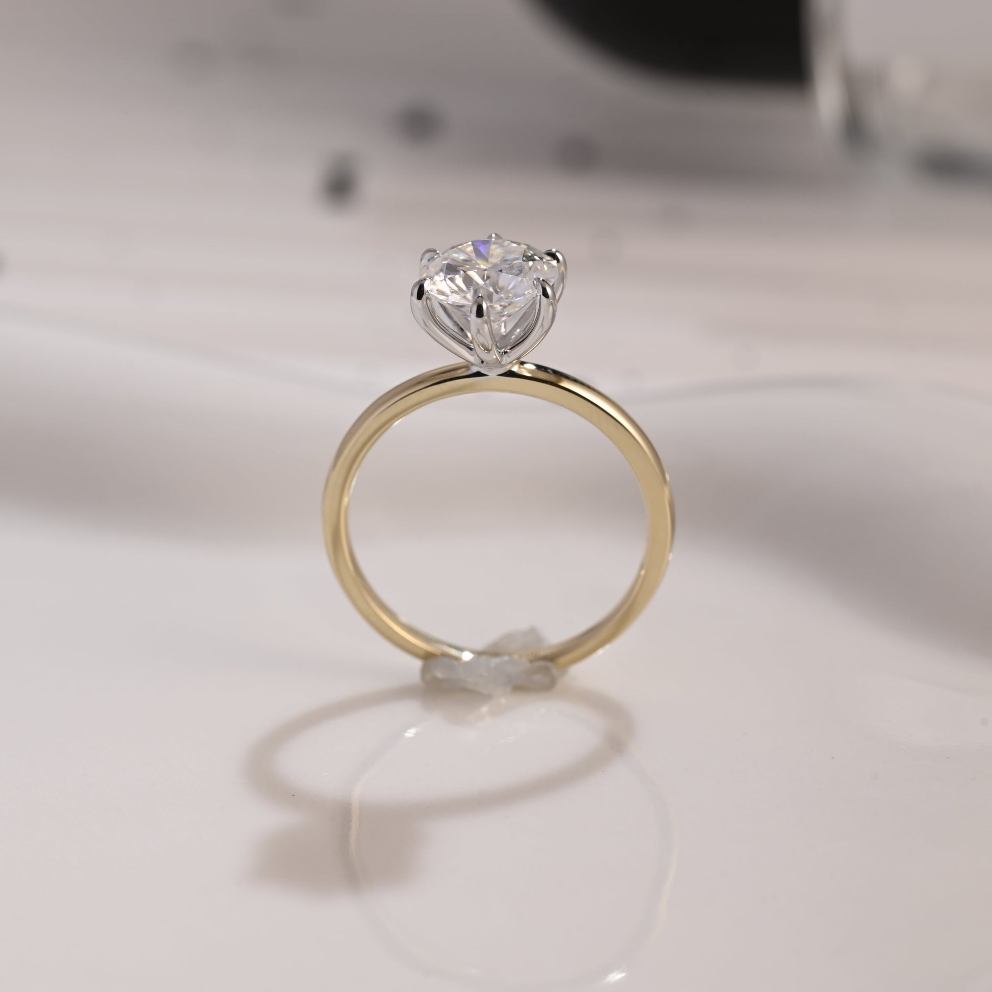 Solid Gold Two Tone Solitaire Round Cut Moissanite Engagement Ring