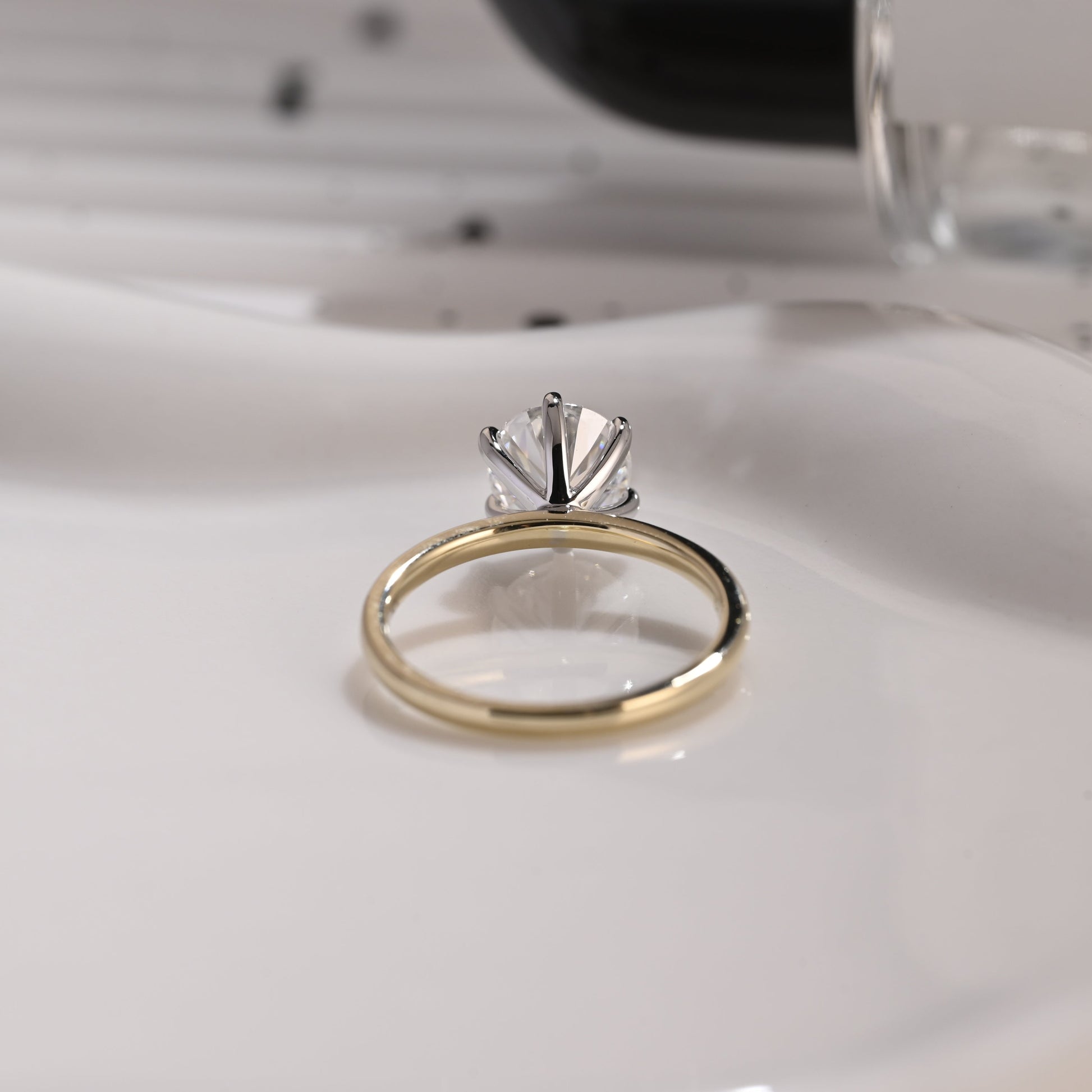 Solid Gold Two Tone Solitaire Round Cut Moissanite Engagement Ring