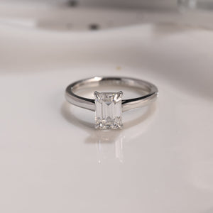 Solid Gold Solitaire Emerald Cut Moissanite Engagement Ring Cathedral Setting