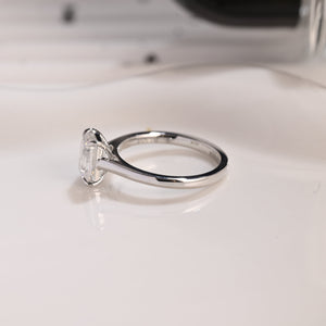 Solid Gold Solitaire Emerald Cut Moissanite Engagement Ring Cathedral Setting