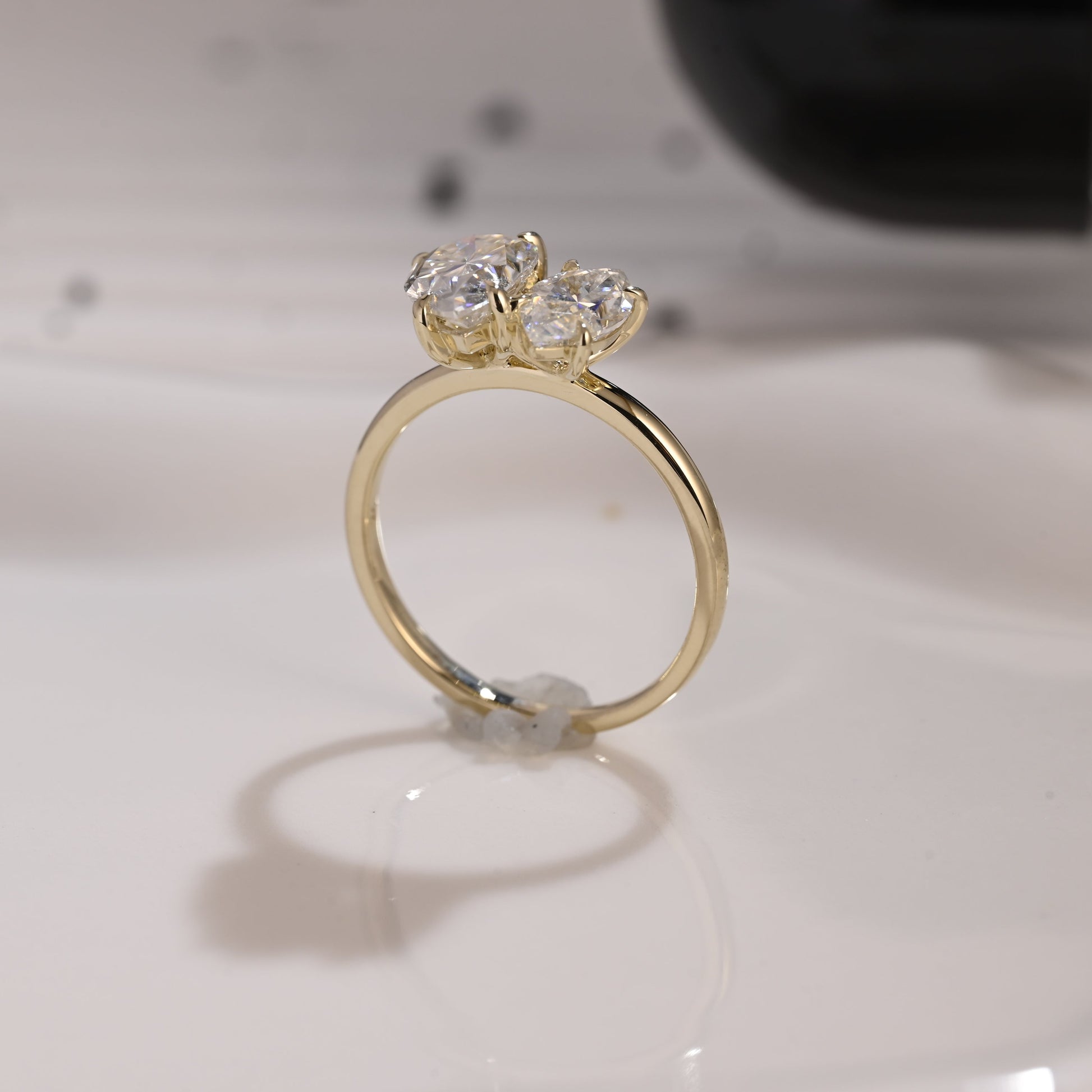 Solid Gold Toi et Moi Marquise & Pear Cut Moissanite Engagement Ring