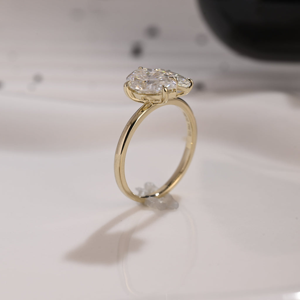 Solid Gold Toi et Moi Marquise & Pear Cut Moissanite Engagement Ring