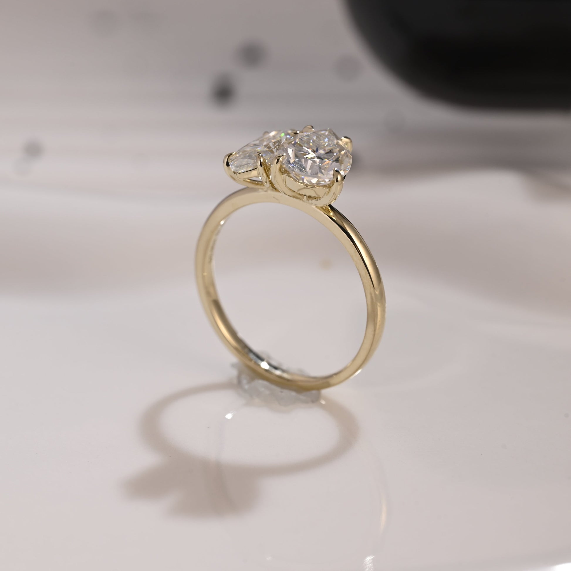 Solid Gold Toi et Moi Marquise & Pear Cut Moissanite Engagement Ring