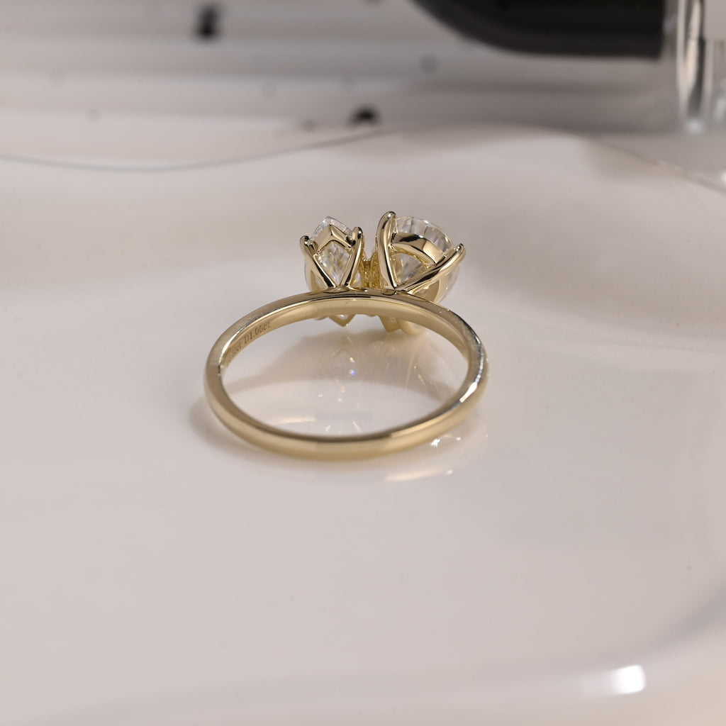 Solid Gold Toi et Moi Marquise & Pear Cut Moissanite Engagement Ring