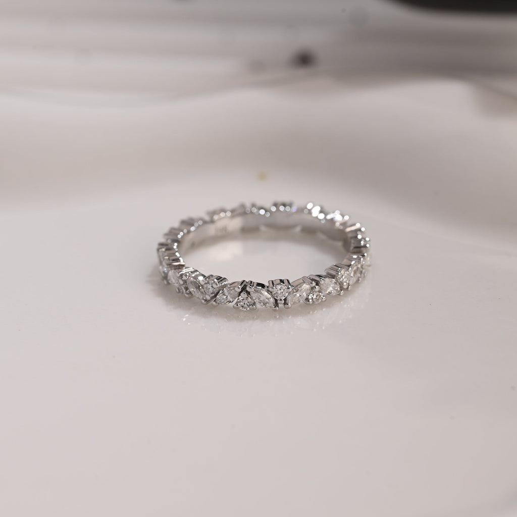Solid Gold Full Eternity Marquise & Round Cut Moissanite Wedding Band