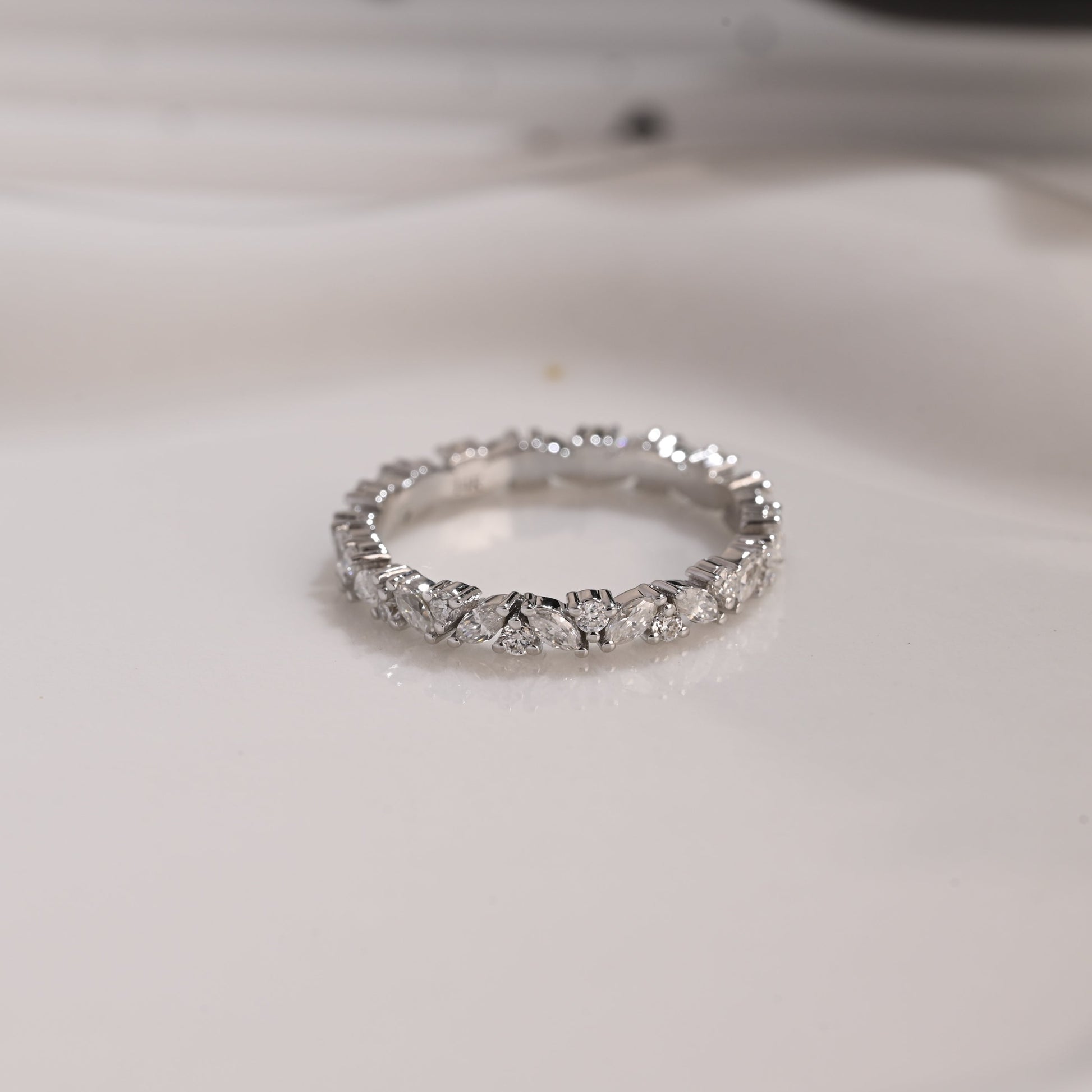 Solid Gold Full Eternity Marquise & Round Cut Moissanite Wedding Band
