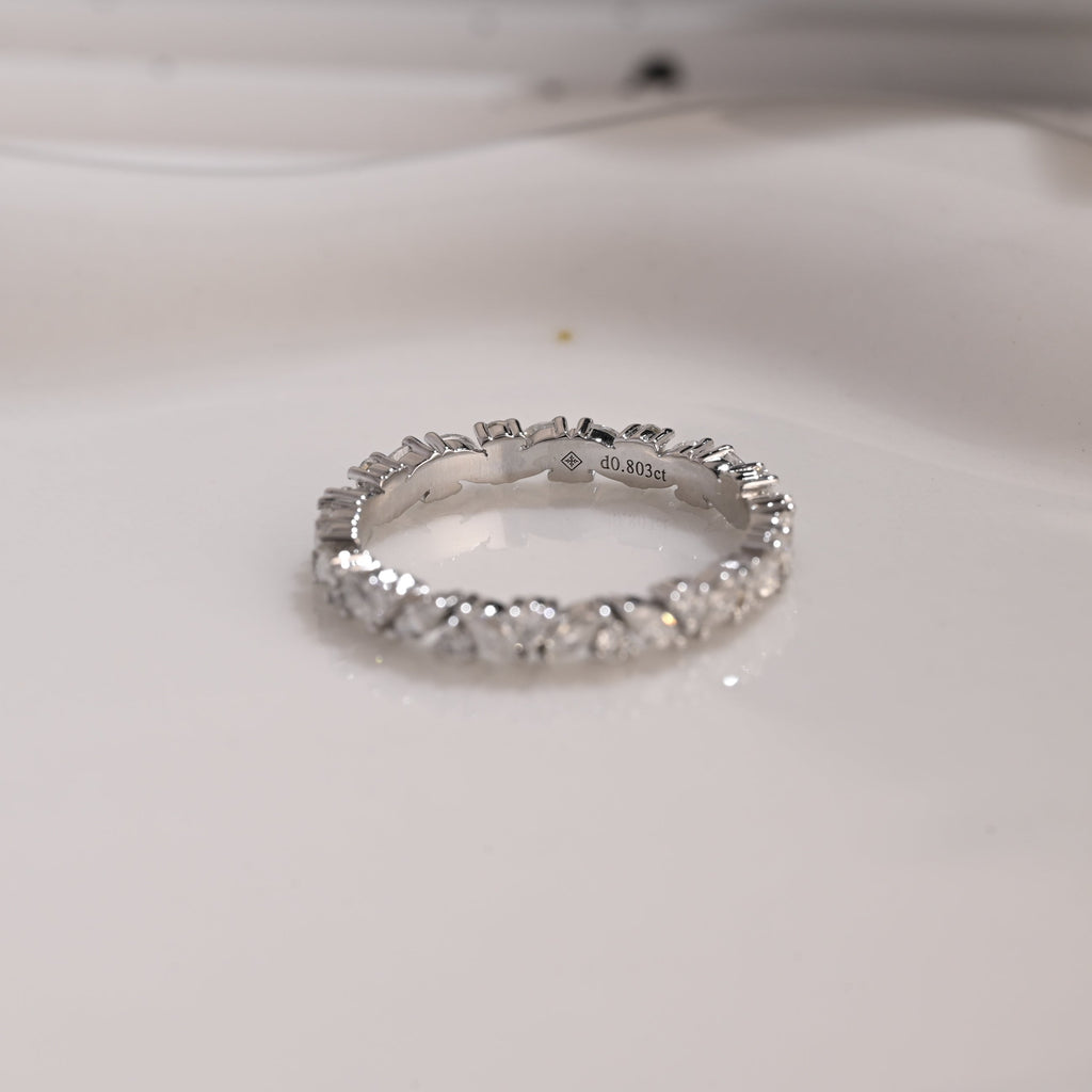 Solid Gold Full Eternity Marquise & Round Cut Moissanite Wedding Band