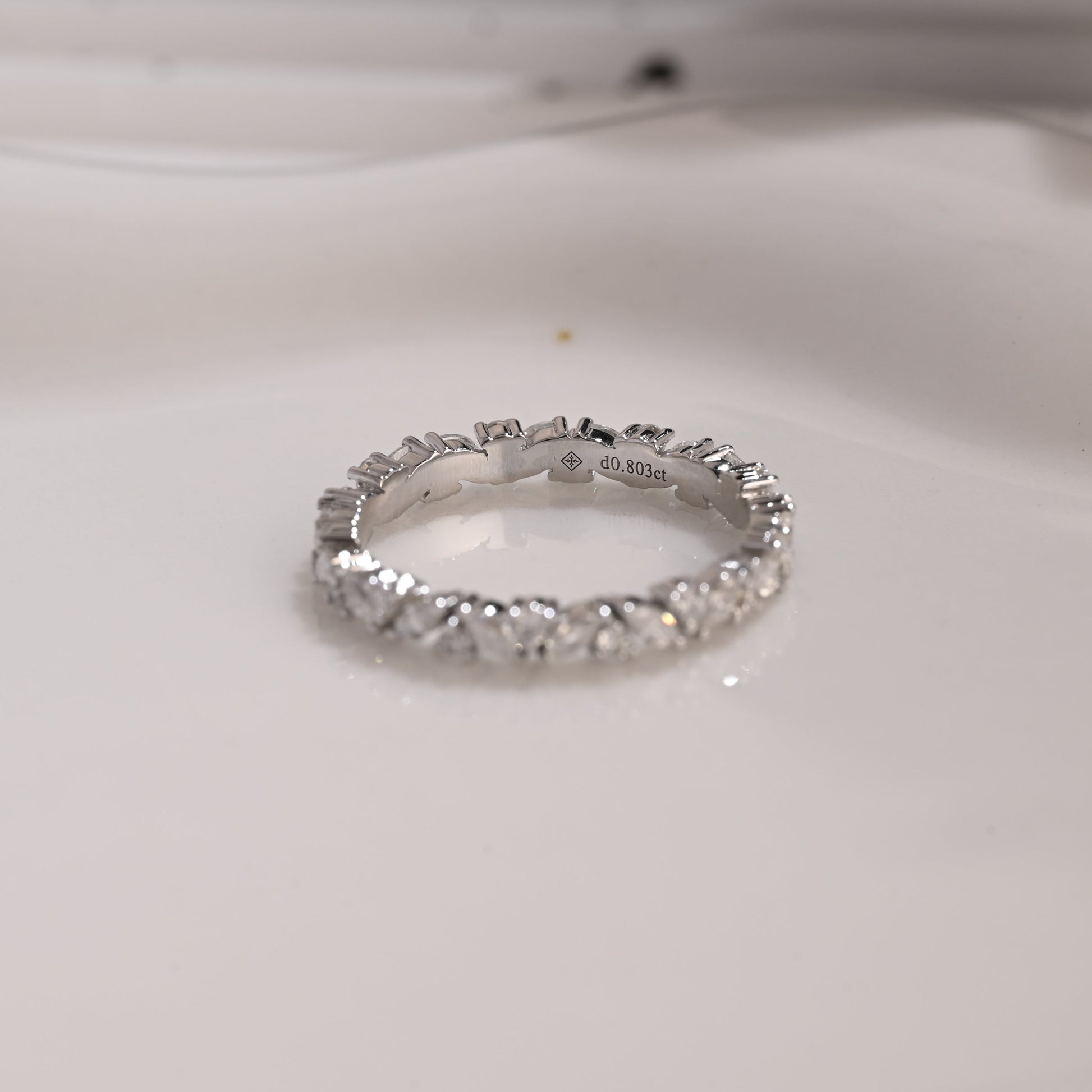 Solid Gold Full Eternity Marquise & Round Cut Moissanite Wedding Band