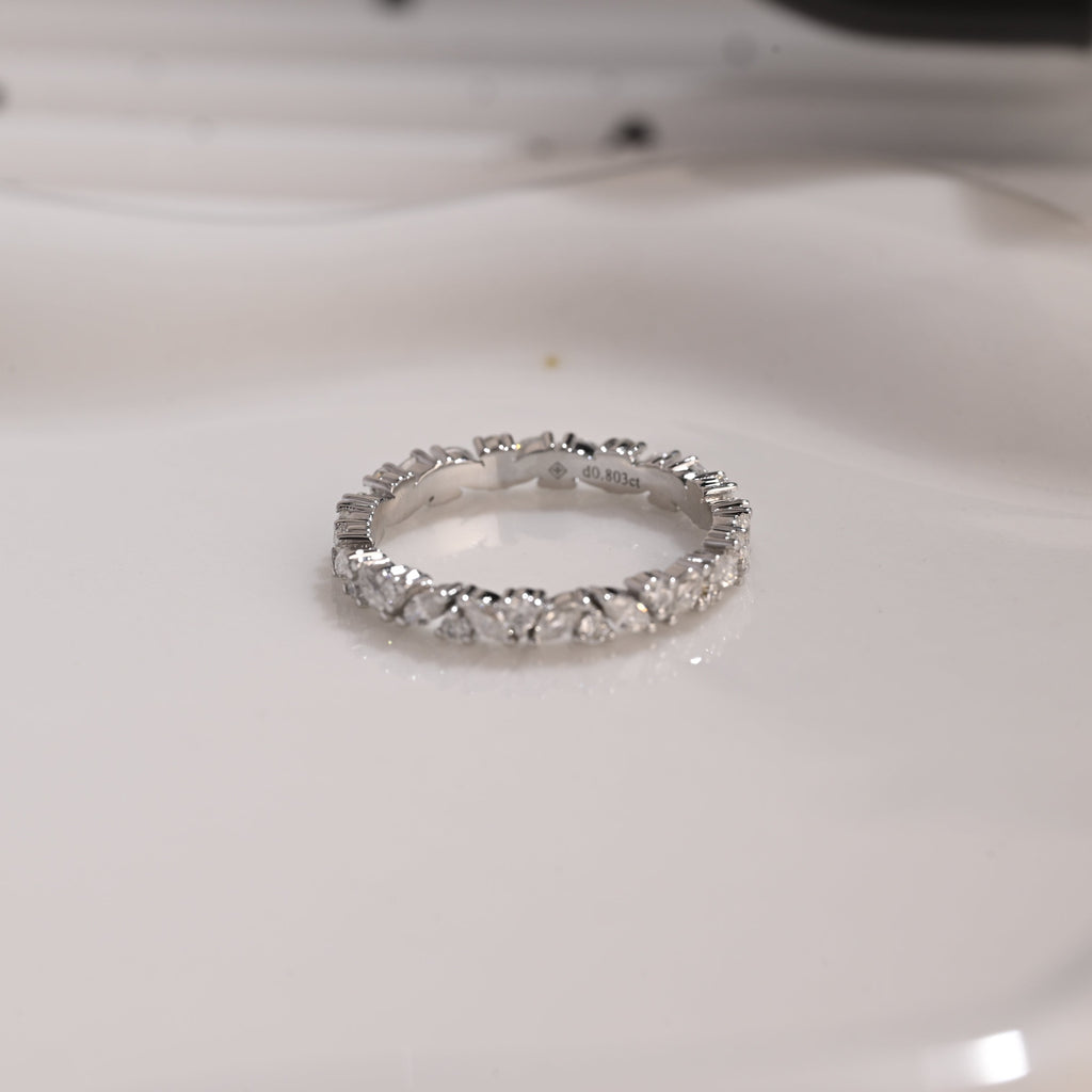 Solid Gold Full Eternity Marquise & Round Cut Moissanite Wedding Band