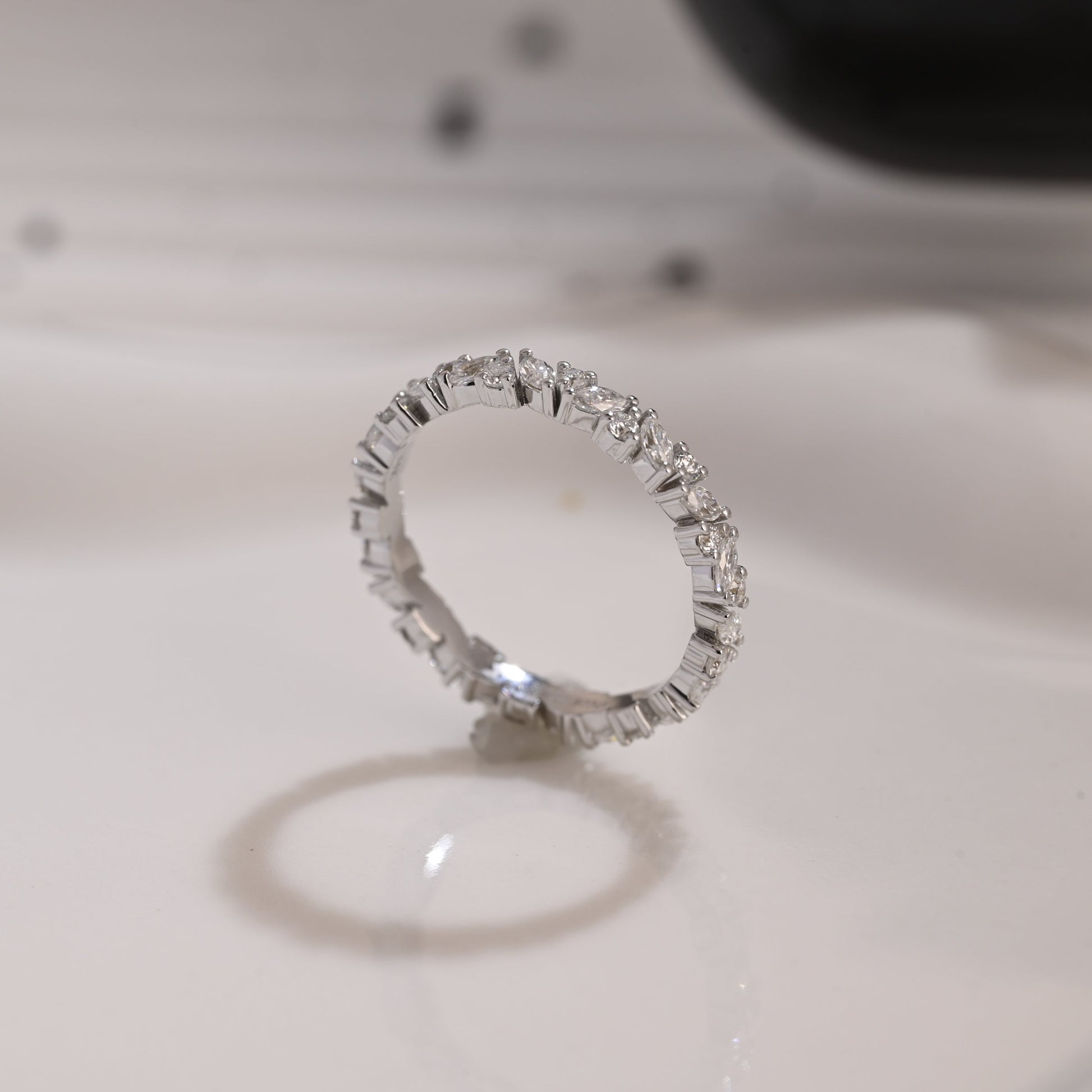 Solid Gold Full Eternity Marquise & Round Cut Moissanite Wedding Band
