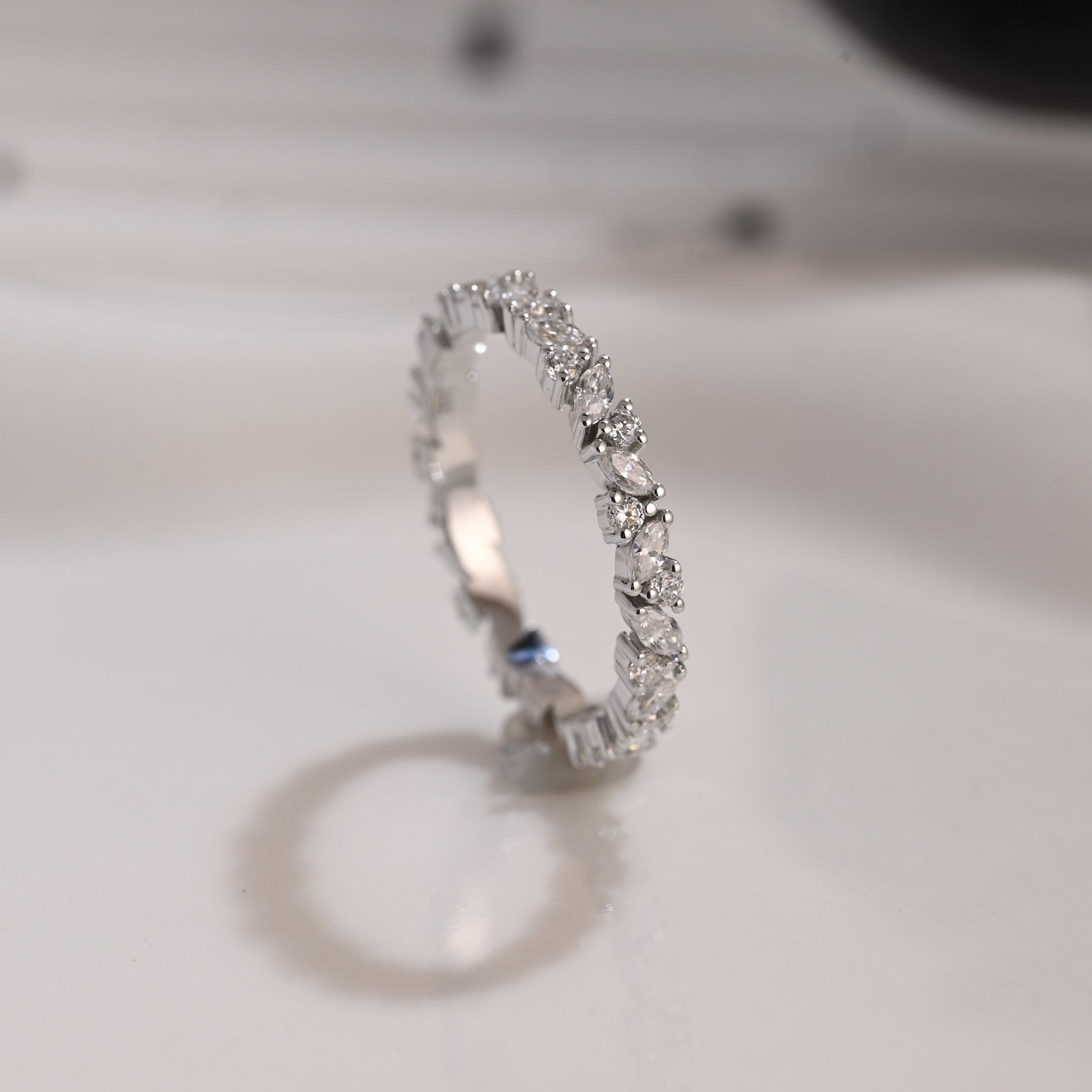 Solid Gold Full Eternity Marquise & Round Cut Moissanite Wedding Band