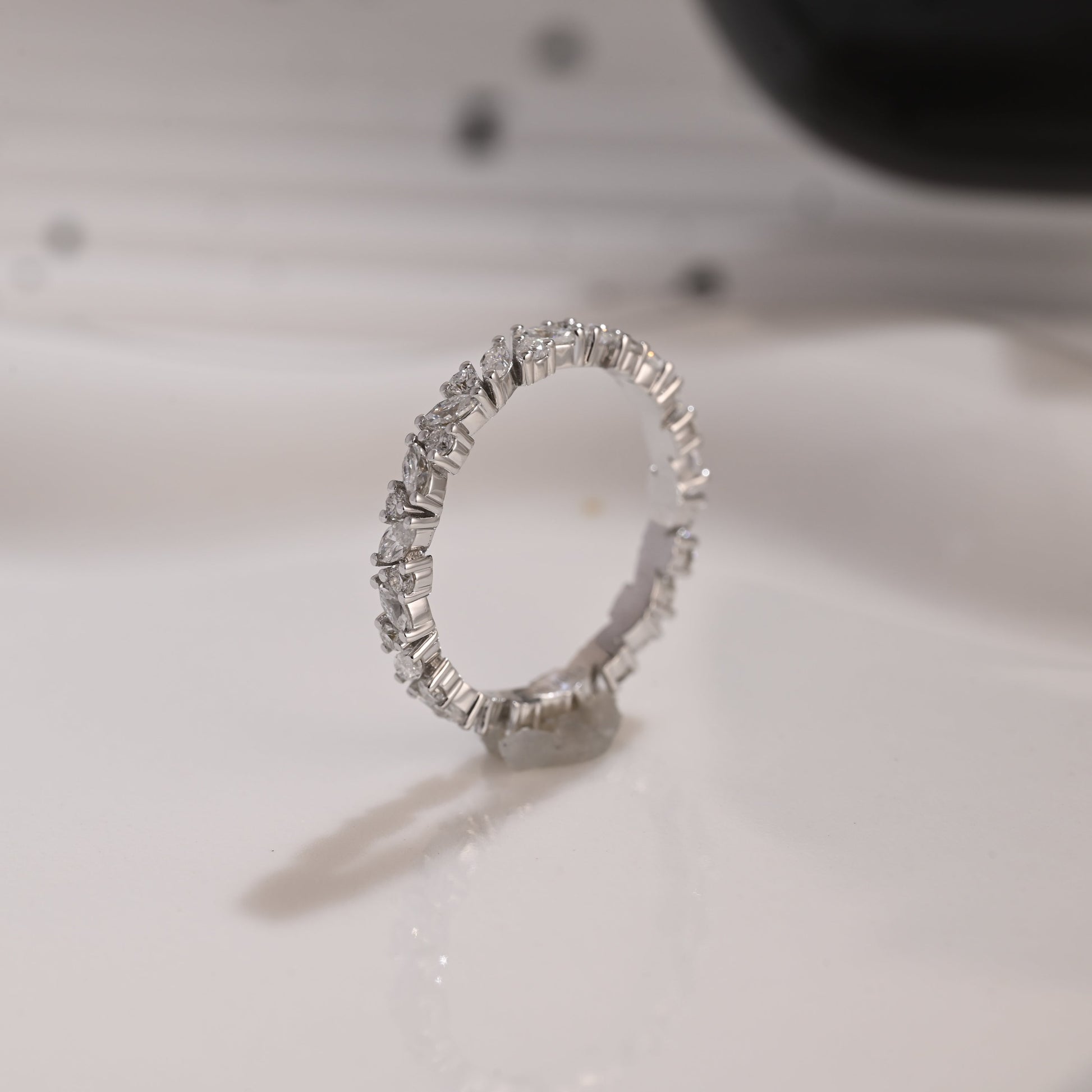 Solid Gold Full Eternity Marquise & Round Cut Moissanite Wedding Band