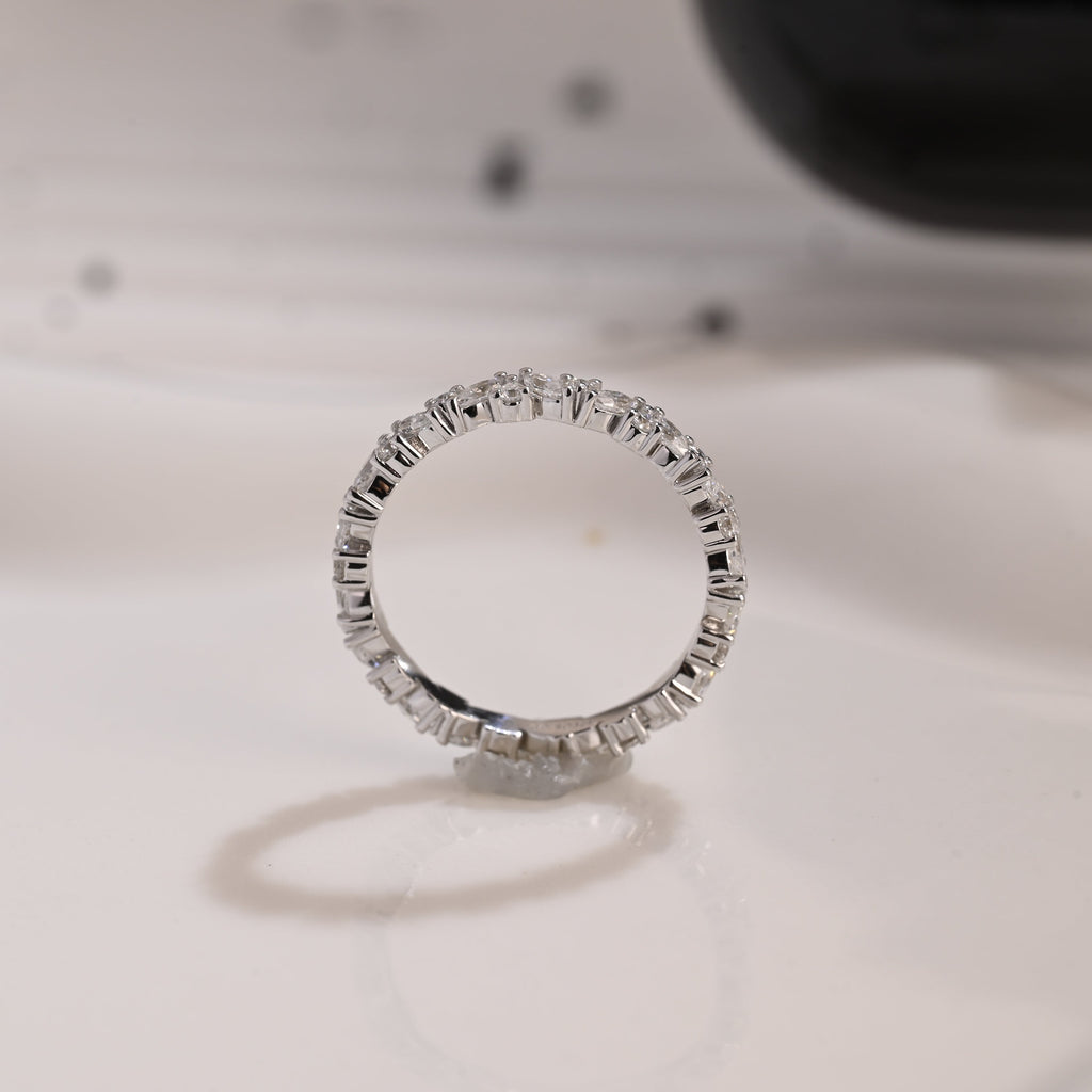 Solid Gold Full Eternity Marquise & Round Cut Moissanite Wedding Band