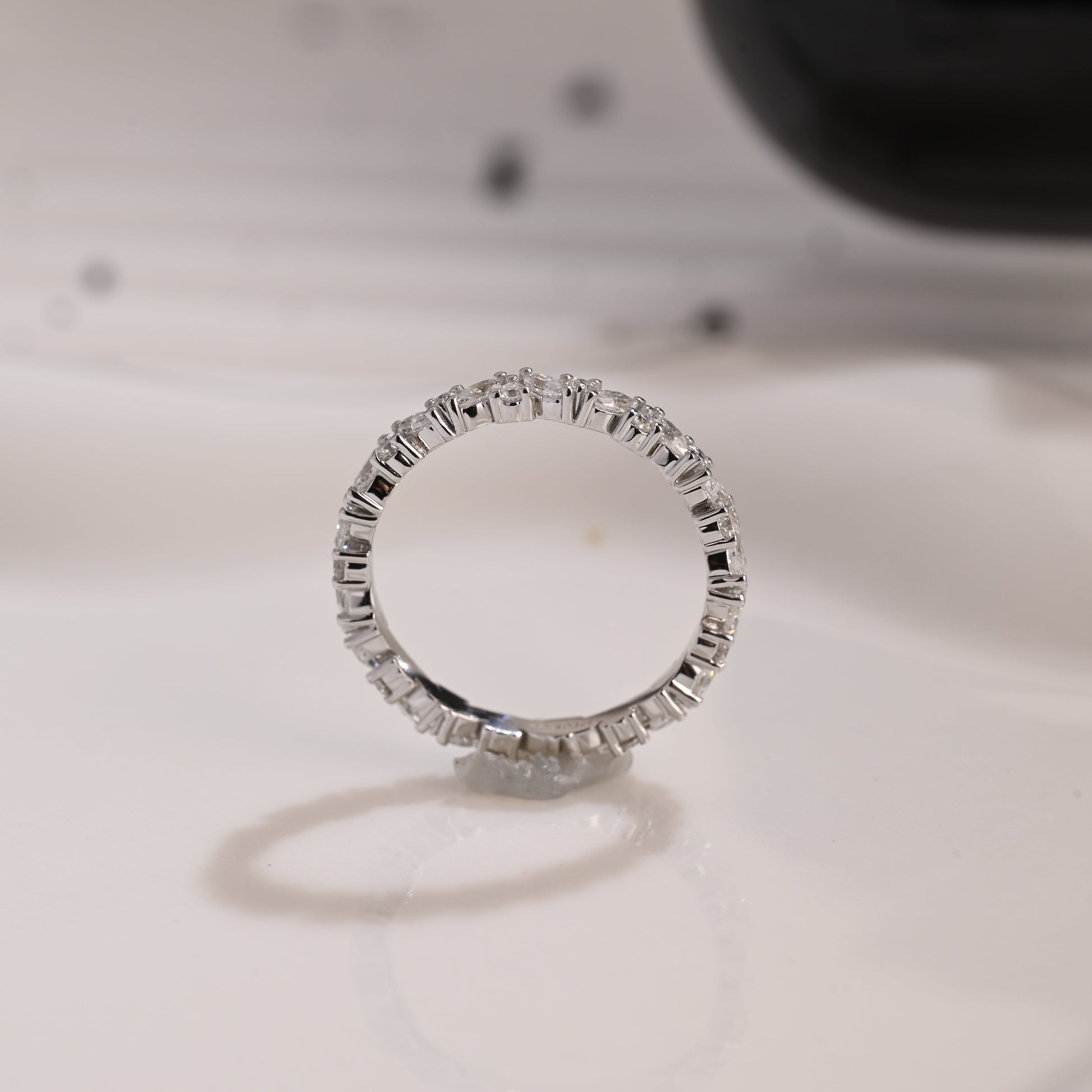 Solid Gold Full Eternity Marquise & Round Cut Moissanite Wedding Band