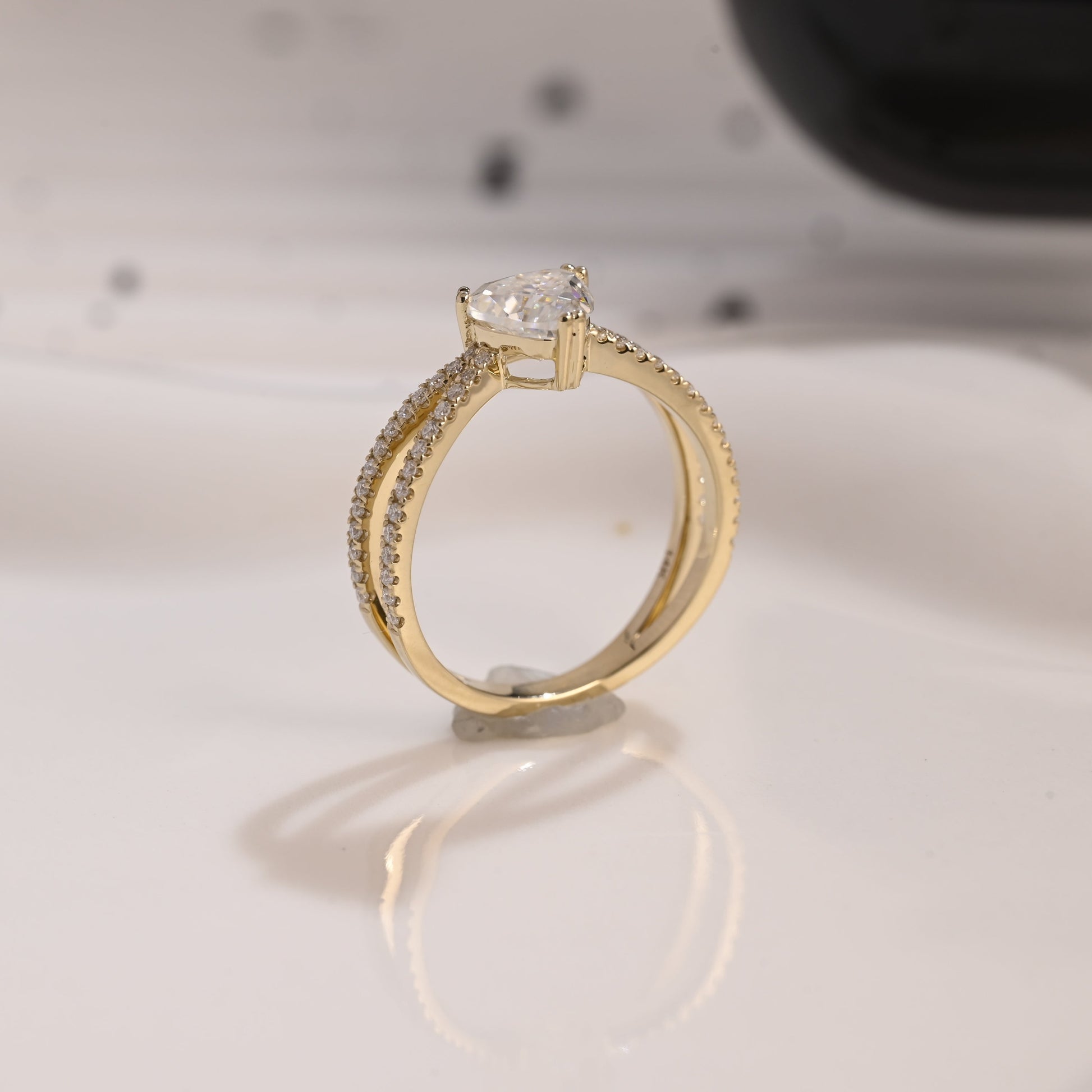 Solid Gold Cross Band Trillion Cut Moissanite Engagement Ring