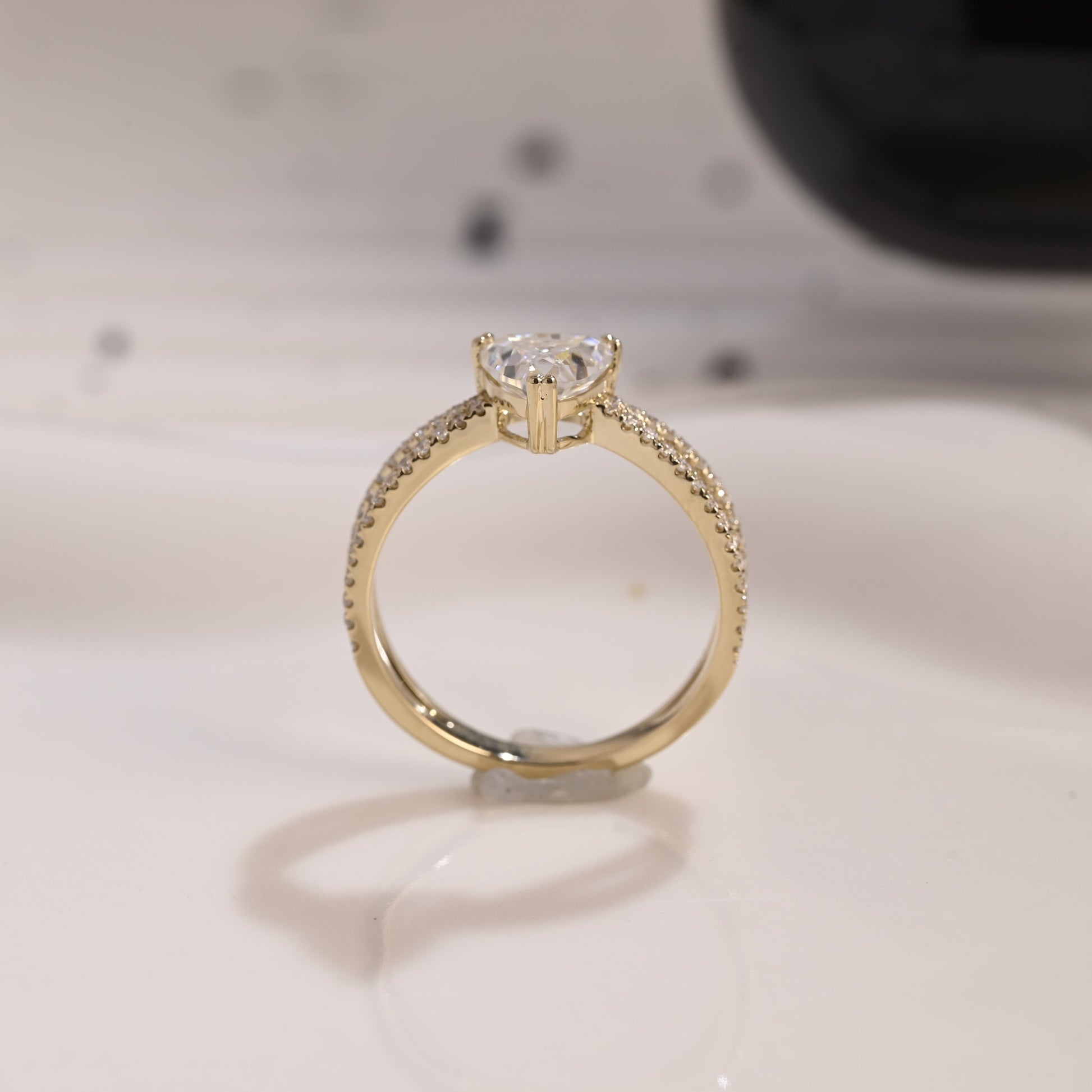 Solid Gold Cross Band Trillion Cut Moissanite Engagement Ring