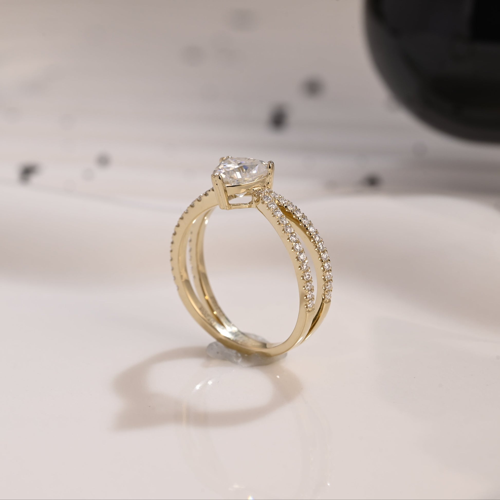 Solid Gold Cross Band Trillion Cut Moissanite Engagement Ring