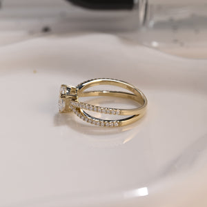 Solid Gold Cross Band Trillion Cut Moissanite Engagement Ring