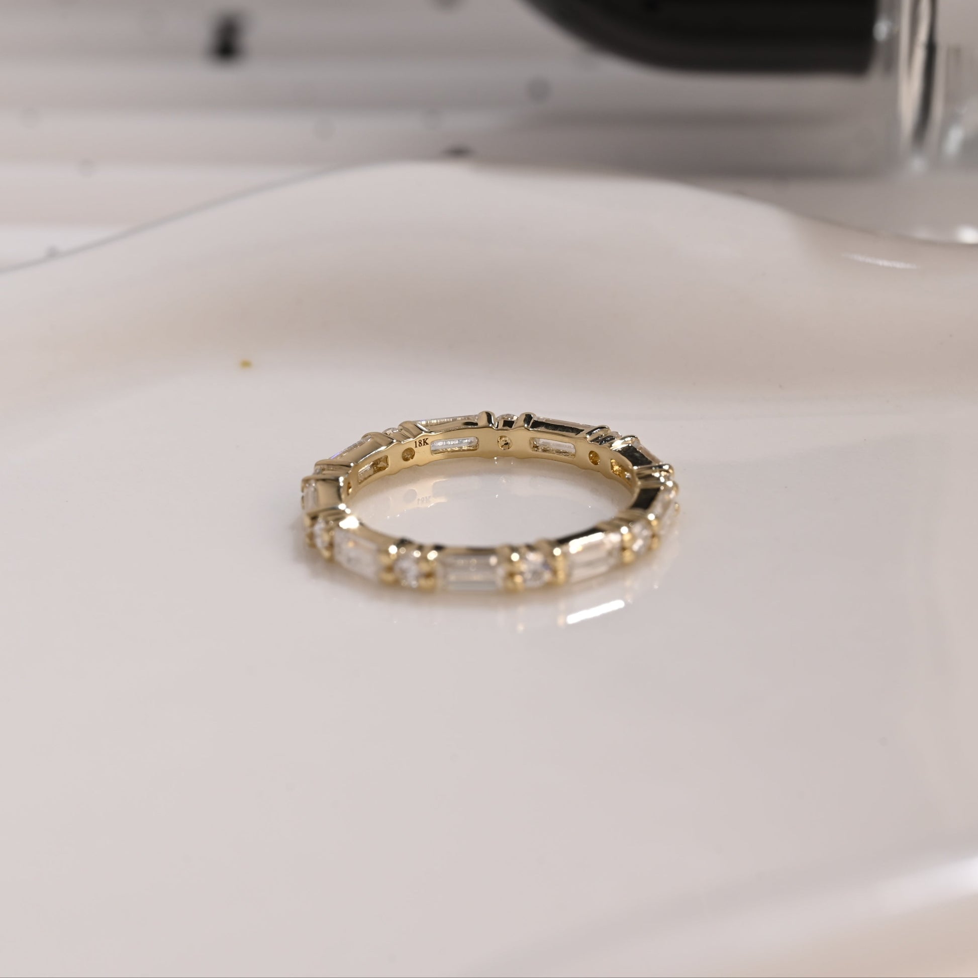 Solid Gold Full Eternity Baguette & Round Cut Moissanite Wedding Band