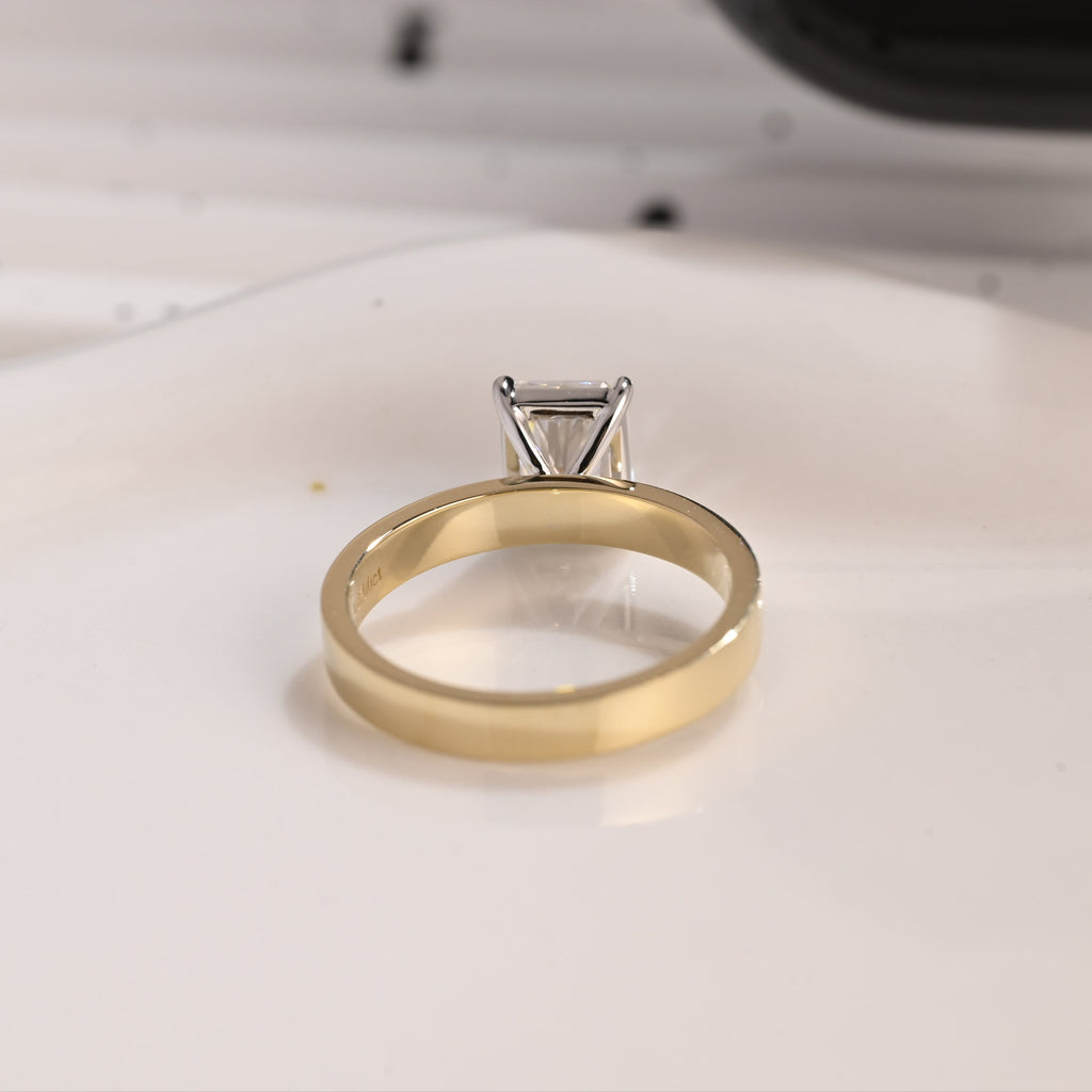 Solid Gold Two Tone 3mm Width Solitaire Radiant Cut Moissanite Engagement Ring