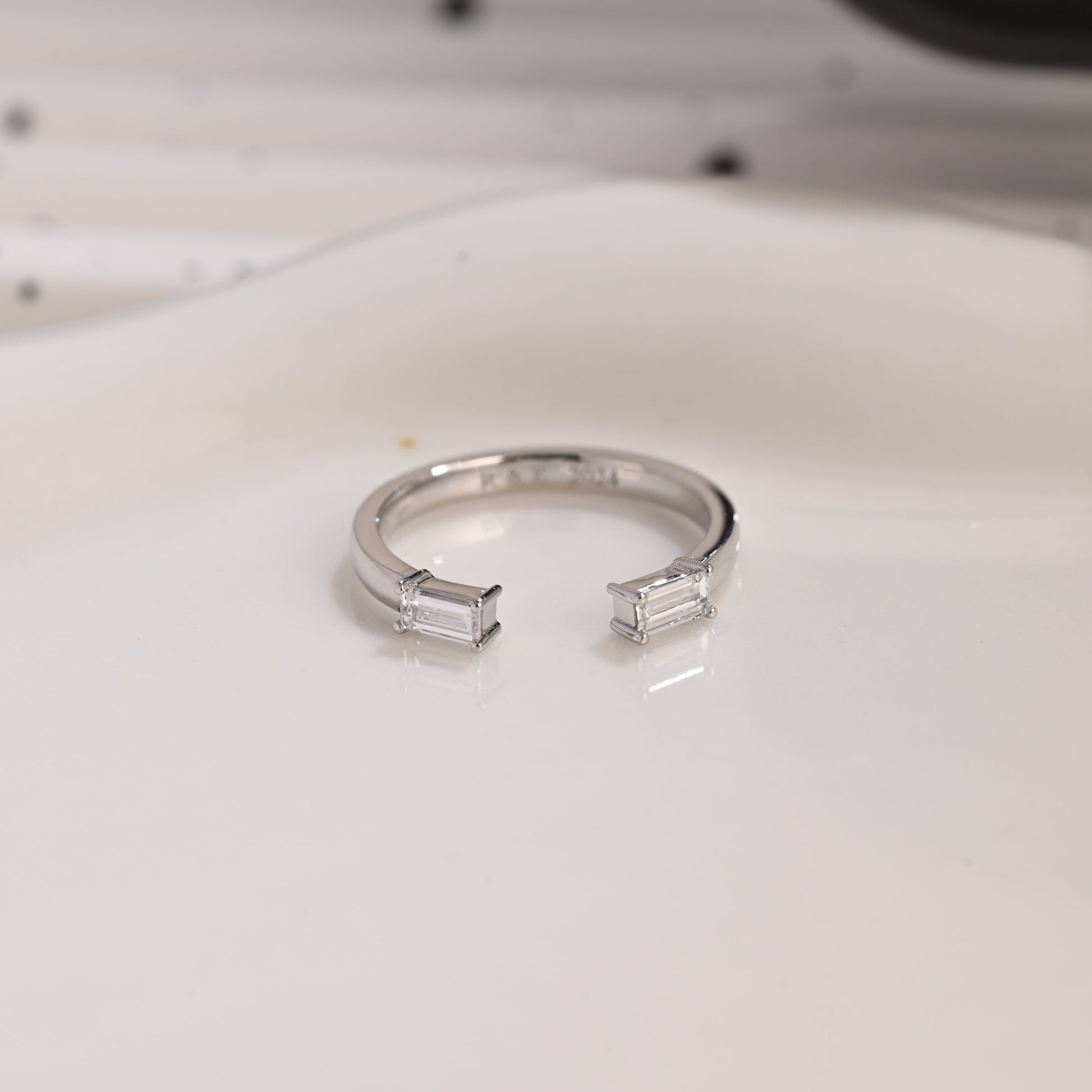 Solid Gold Open Baguette Cut Moissanite Wedding Band