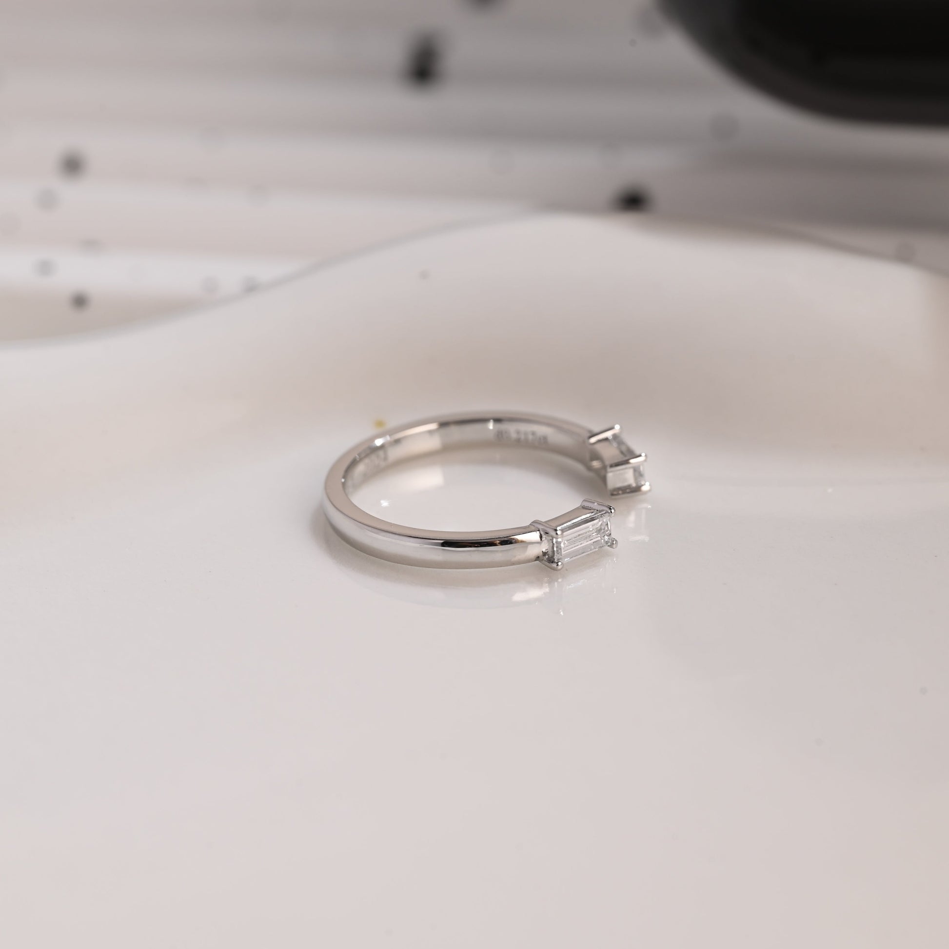 Solid Gold Open Baguette Cut Moissanite Wedding Band
