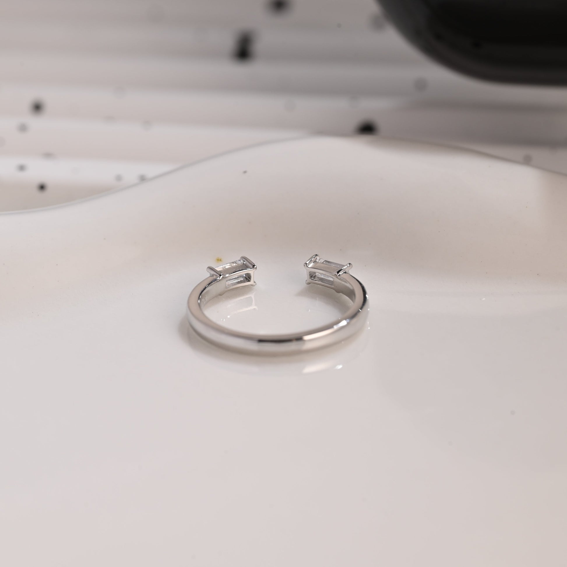 Solid Gold Open Baguette Cut Moissanite Wedding Band