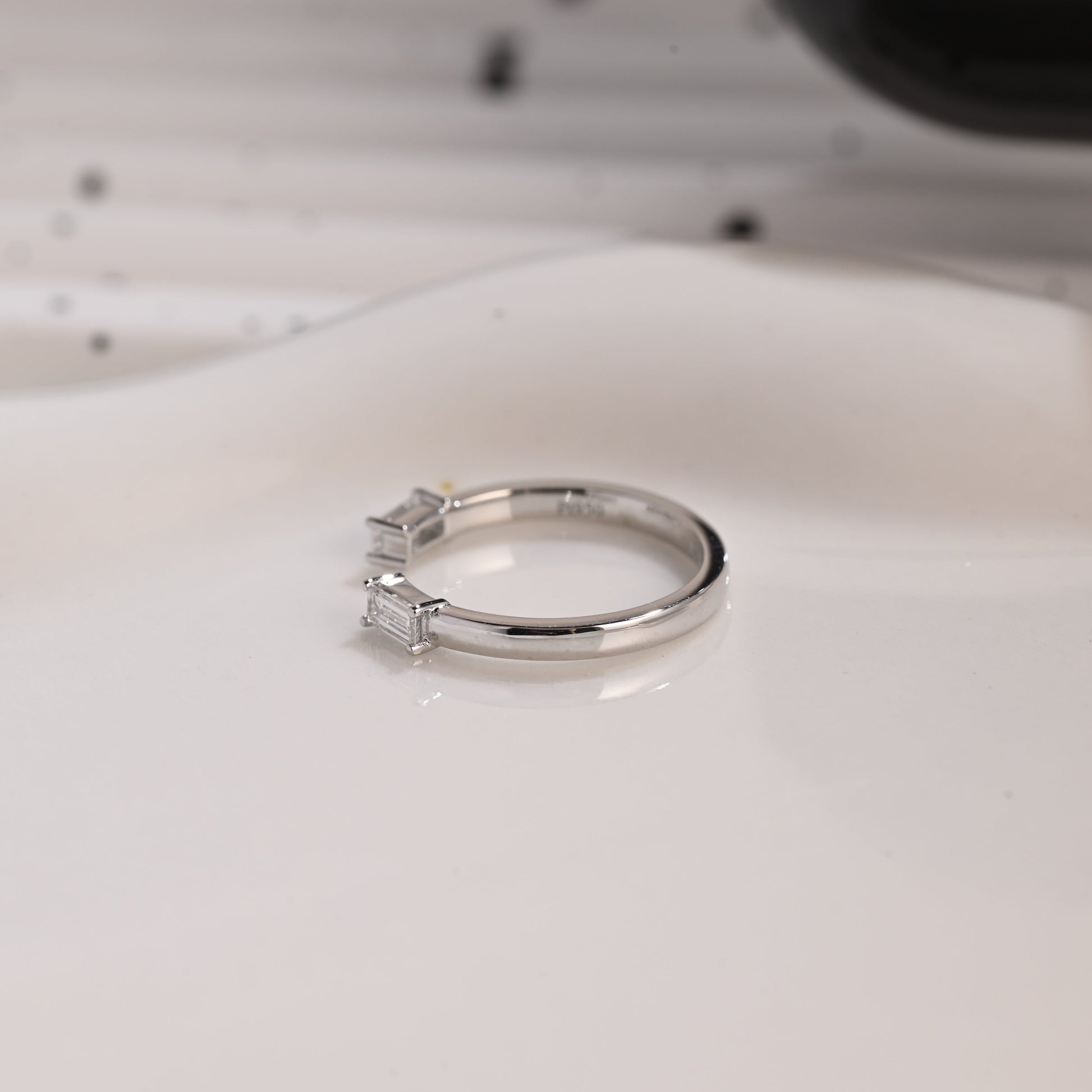 Solid Gold Open Baguette Cut Moissanite Wedding Band