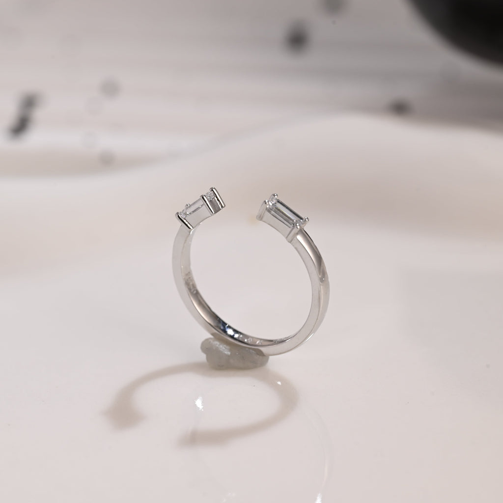 Solid Gold Open Baguette Cut Moissanite Wedding Band
