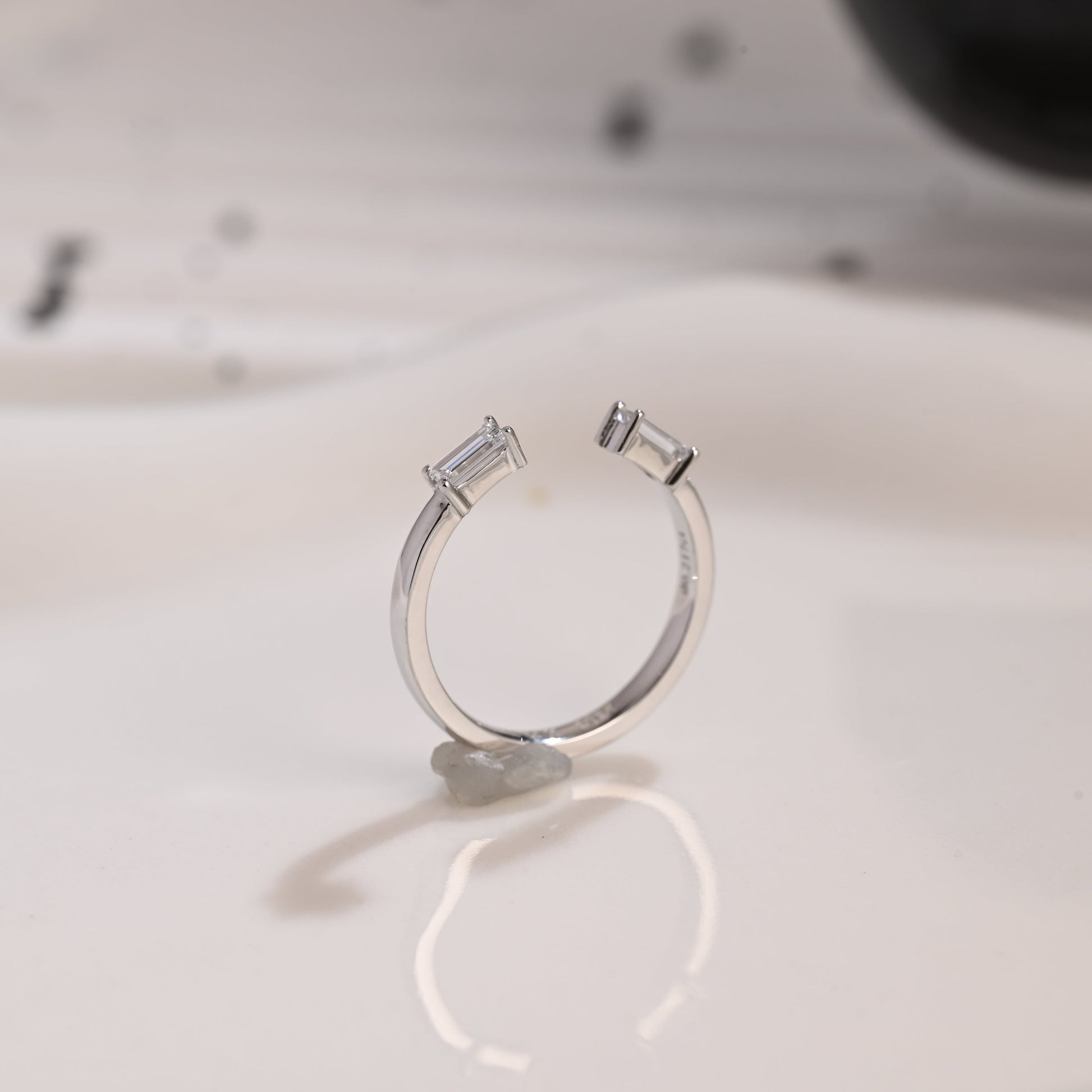 Solid Gold Open Baguette Cut Moissanite Wedding Band