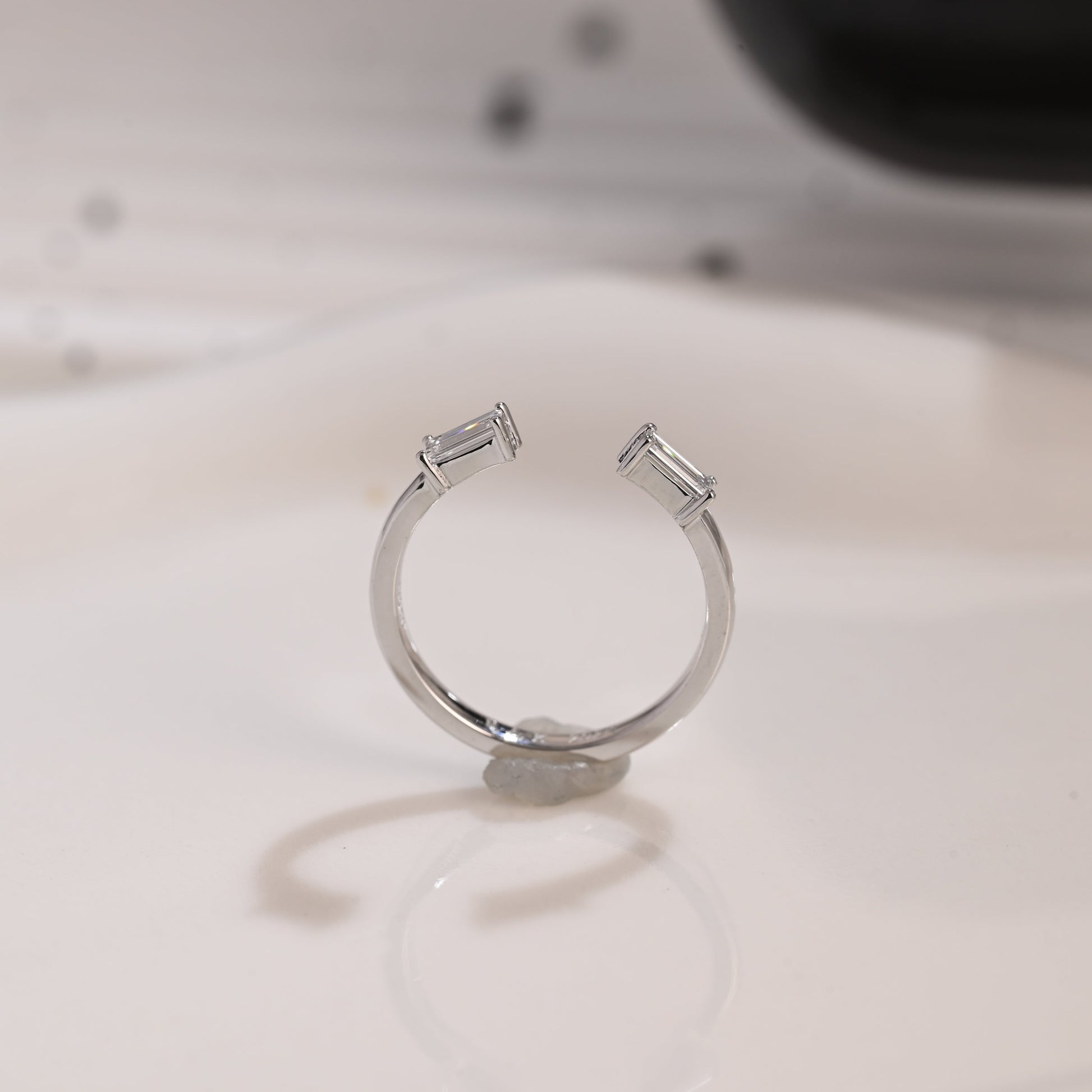 Solid Gold Open Baguette Cut Moissanite Wedding Band
