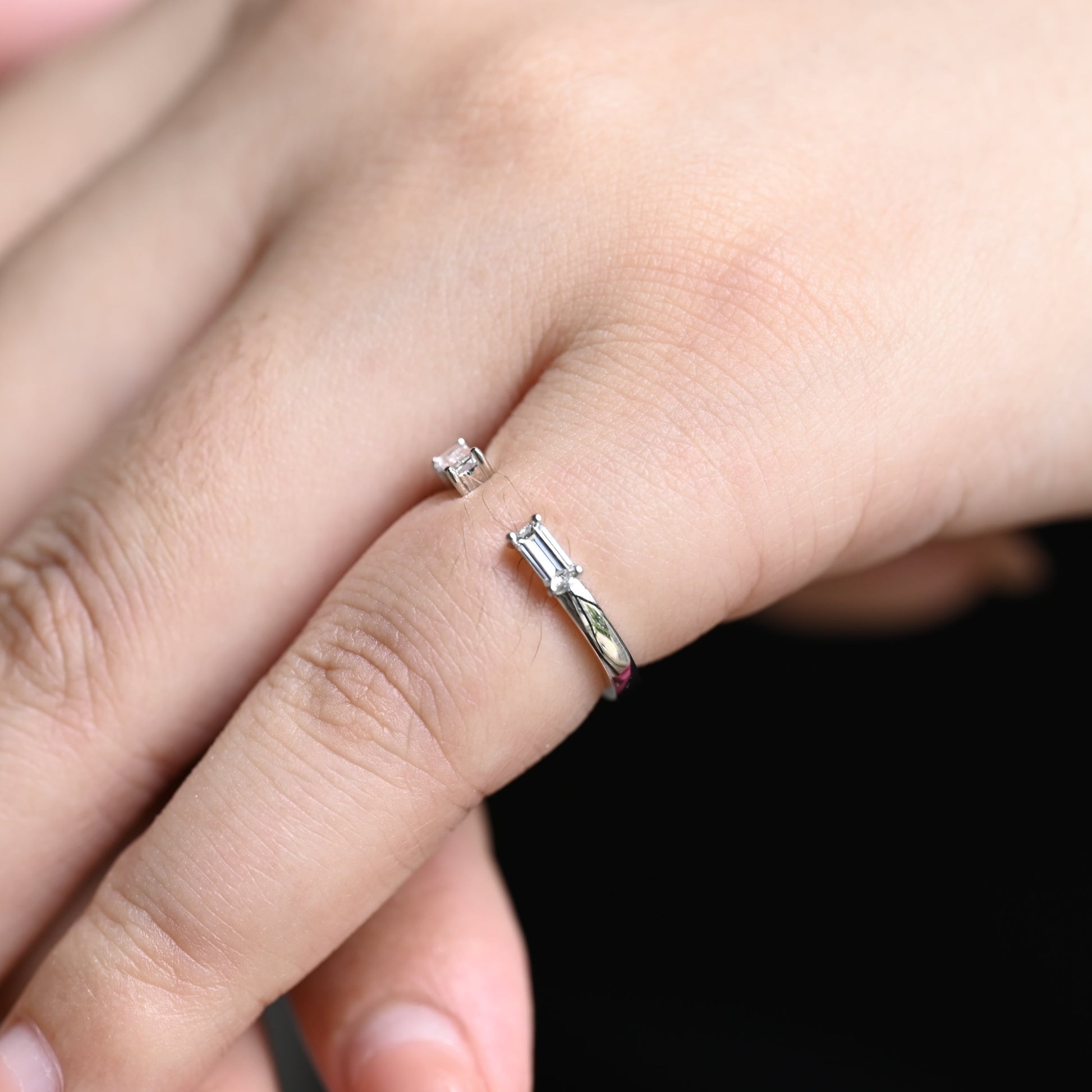 Solid Gold Open Baguette Cut Moissanite Wedding Band