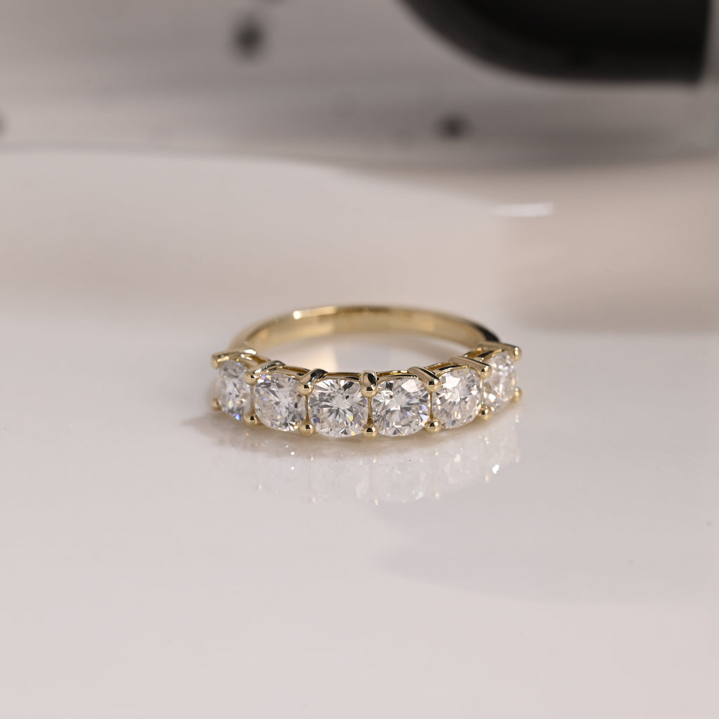 Solid Gold Half Eternity Cushion Cut Moissanite Wedding Band