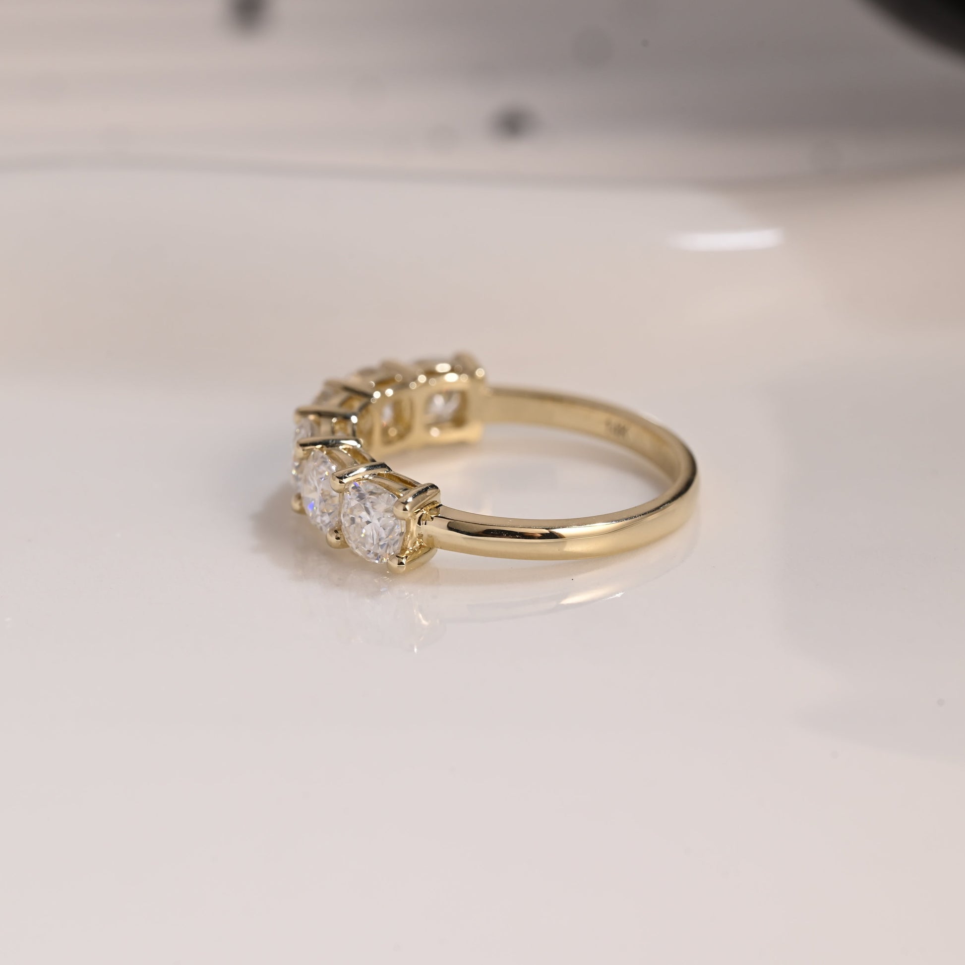 Solid Gold Half Eternity Cushion Cut Moissanite Wedding Band