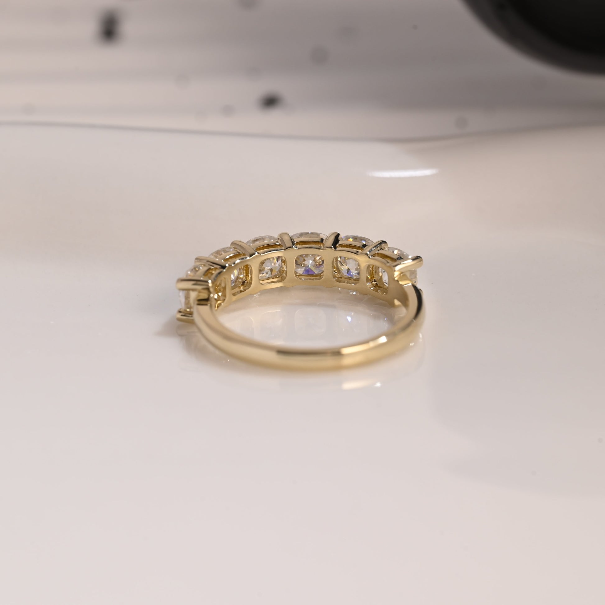 Solid Gold Half Eternity Cushion Cut Moissanite Wedding Band