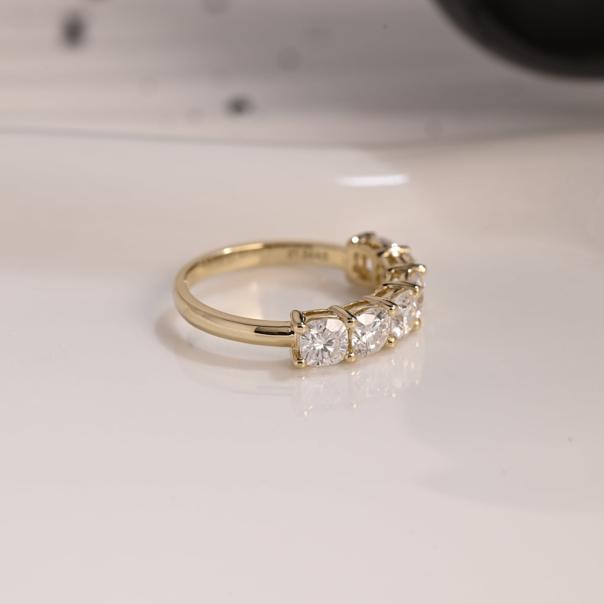 Solid Gold Half Eternity Cushion Cut Moissanite Wedding Band