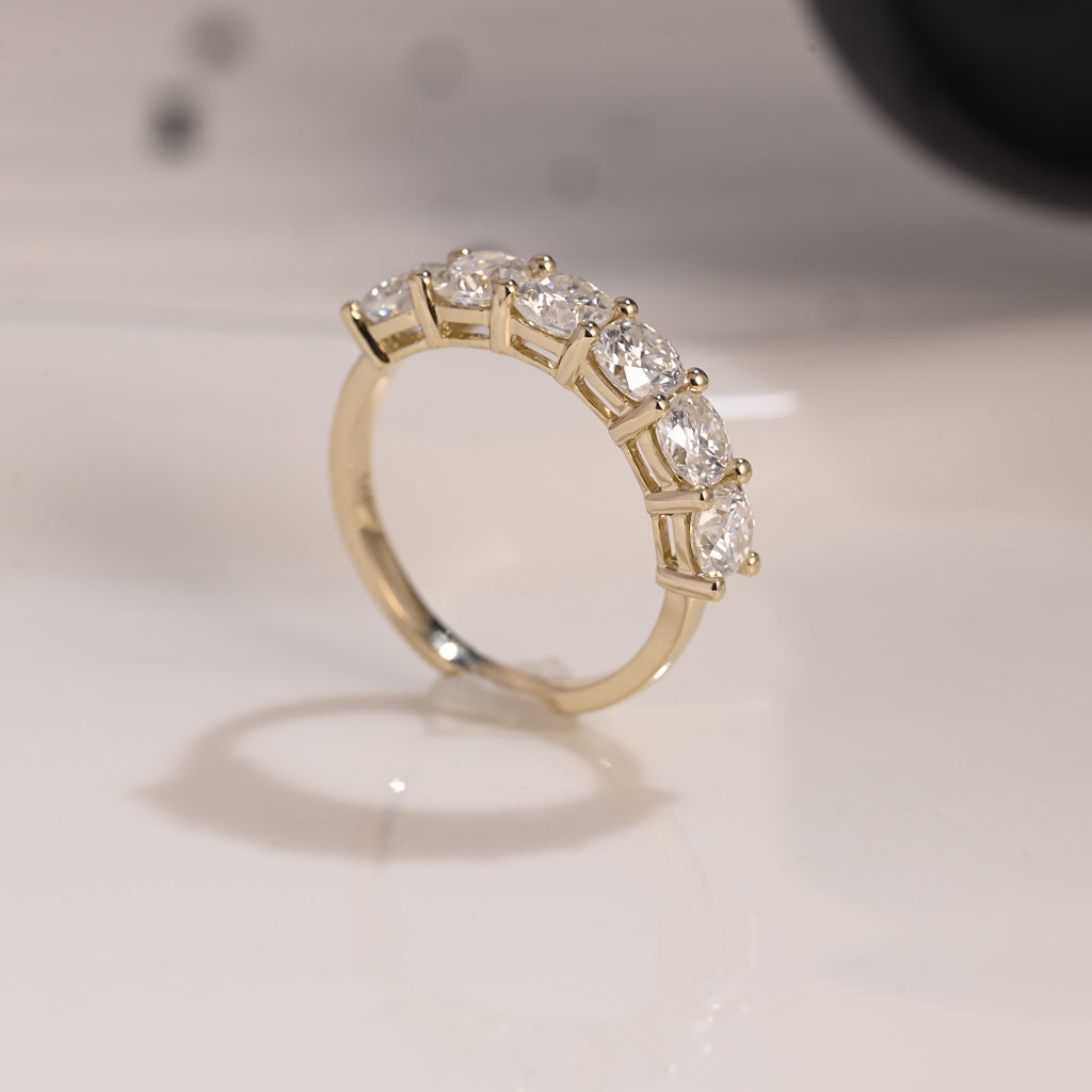 Solid Gold Half Eternity Cushion Cut Moissanite Wedding Band