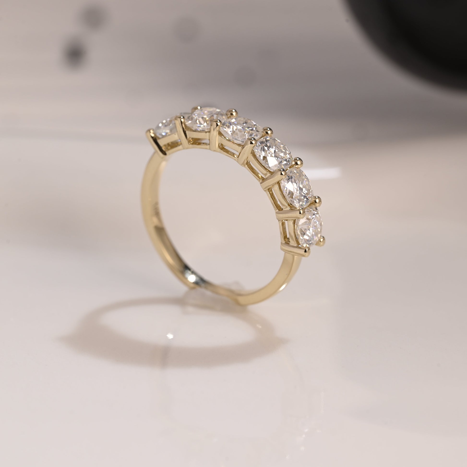 Solid Gold Half Eternity Cushion Cut Moissanite Wedding Band