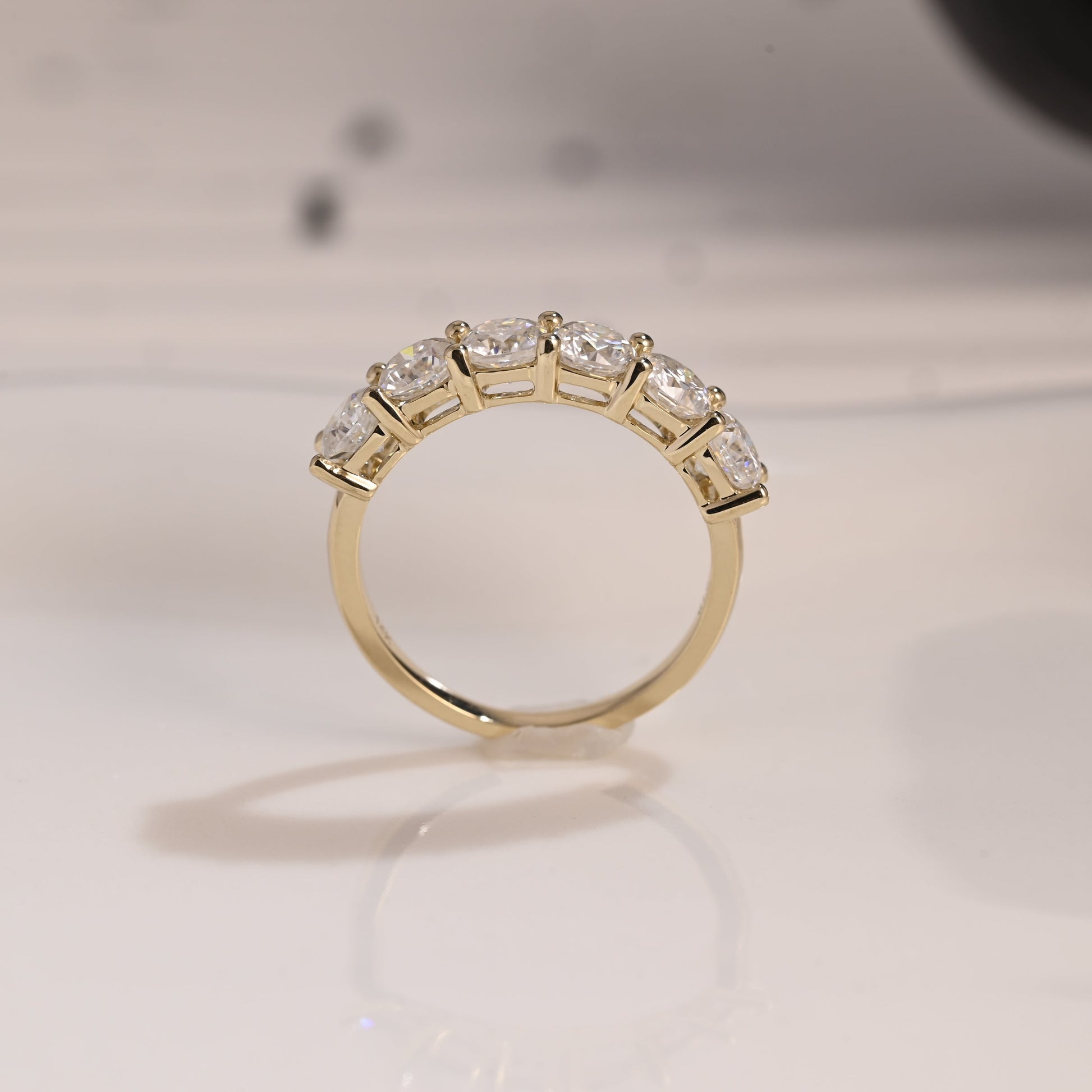 Solid Gold Half Eternity Cushion Cut Moissanite Wedding Band