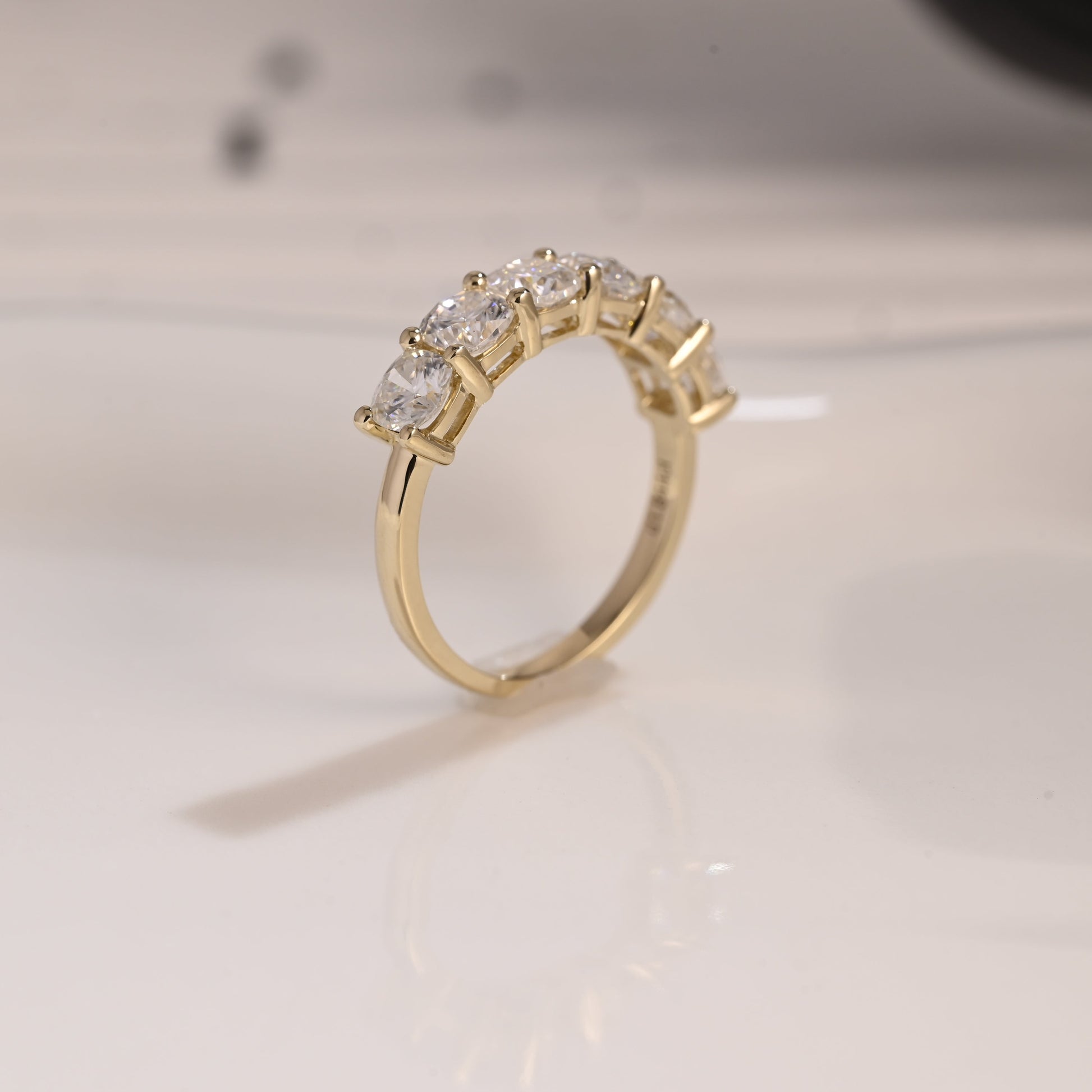Solid Gold Half Eternity Cushion Cut Moissanite Wedding Band