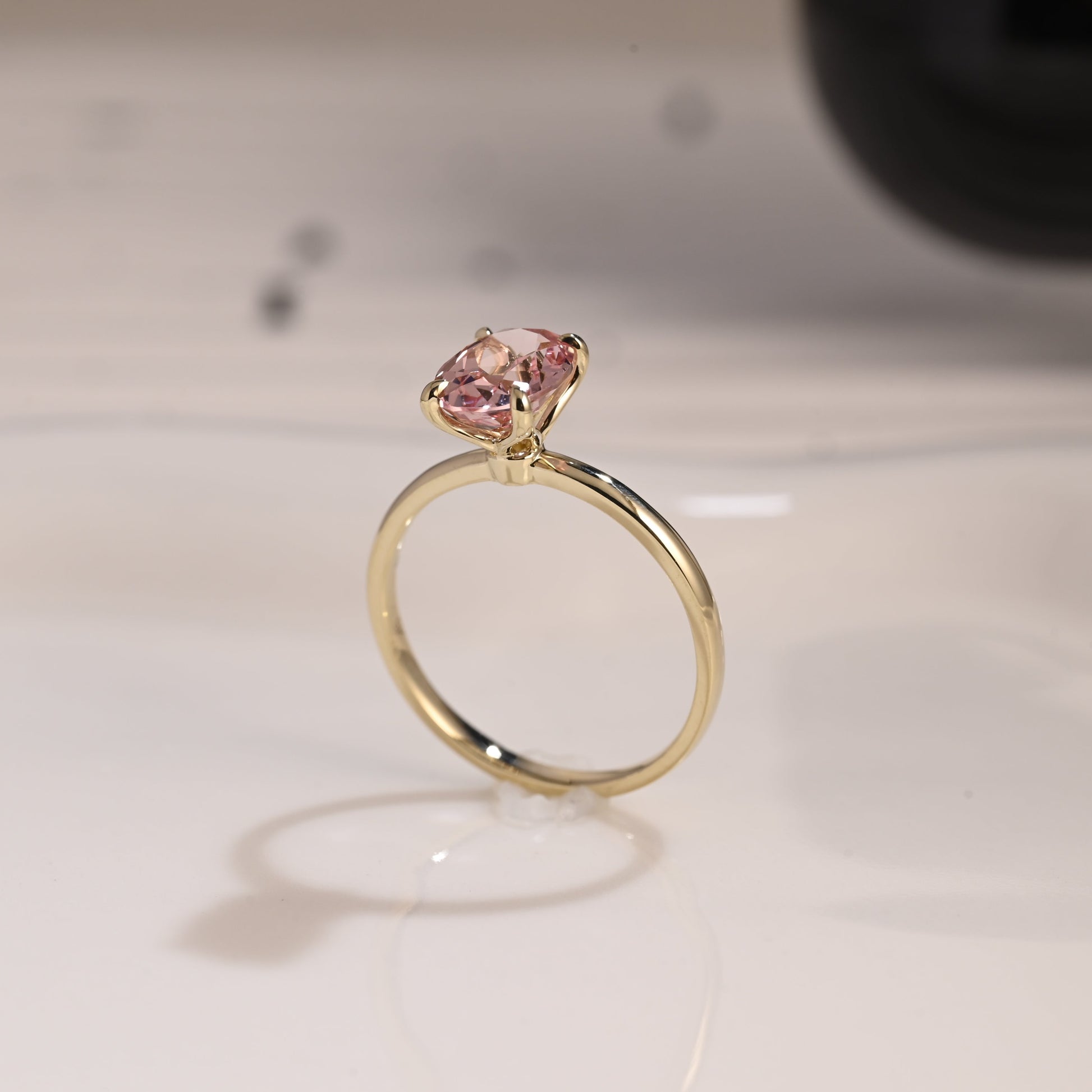 Solid Gold Solitaire Oval Cut Pink Sapphire Engagement Ring Tulip Set