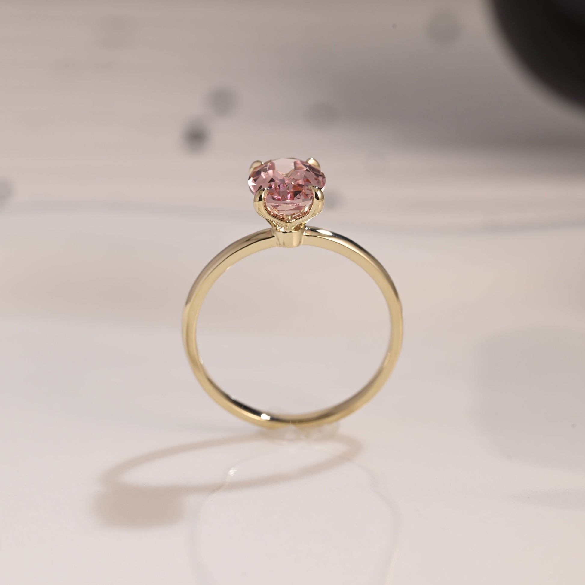 Solid Gold Solitaire Oval Cut Pink Sapphire Engagement Ring Tulip Set