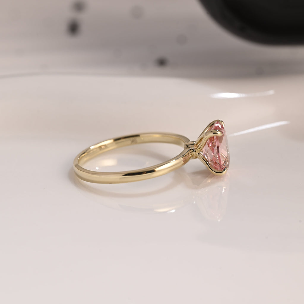 Solid Gold Solitaire Oval Cut Pink Sapphire Engagement Ring Tulip Set